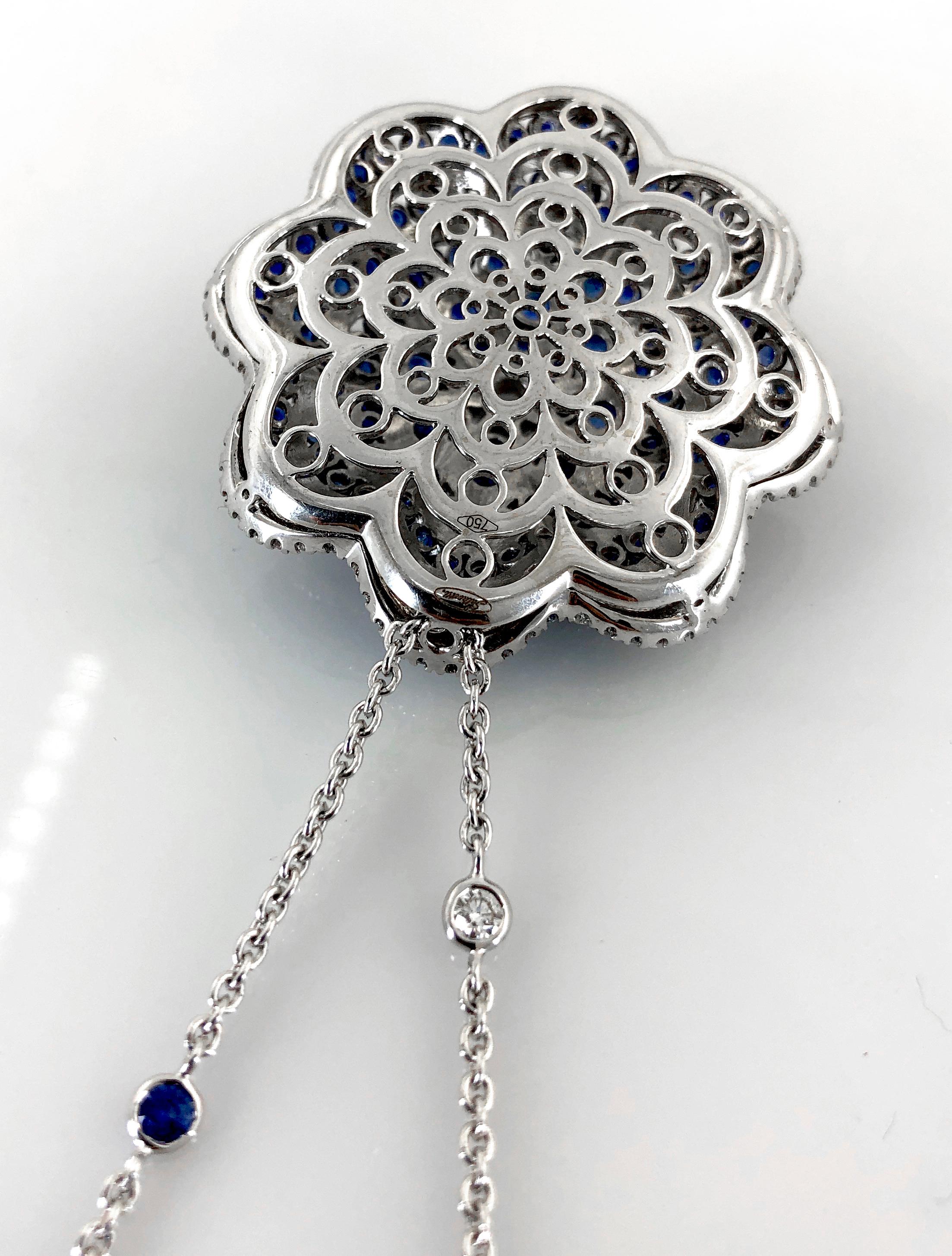 Round Cut Salavetti Diamond and Sapphire Necklace For Sale