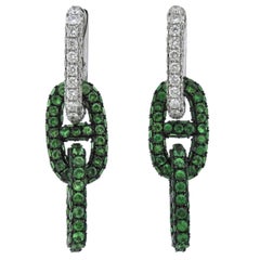 Salavetti Diamond Tsavorite Gold Day and Night Link Earrings