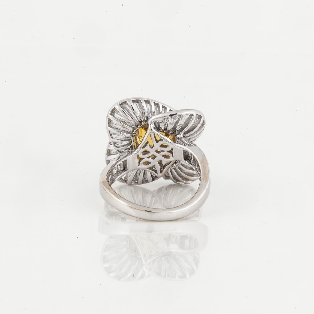 Mixed Cut 18K White Gold Salavetti Golden Sapphire and Diamond Ring For Sale