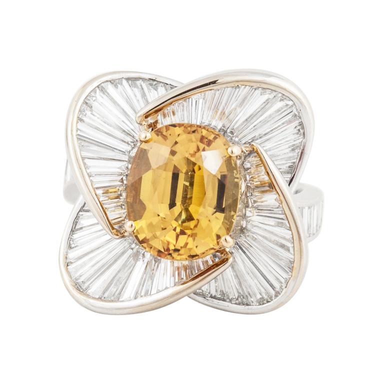 Salavetti Golden Sapphire and Diamond Ring in 18K White Gold