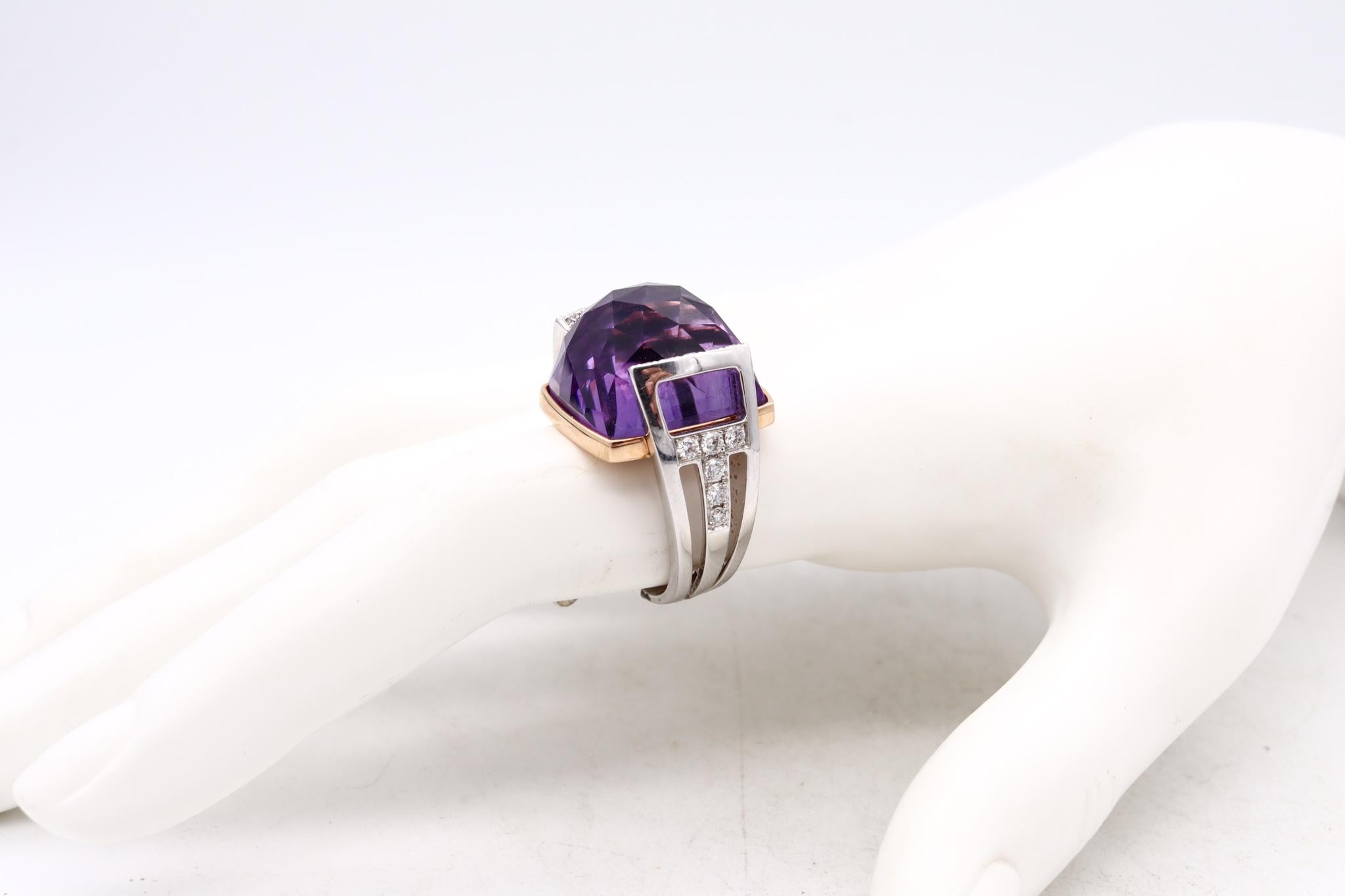 Mixed Cut Salavetti Italy Geometric Cocktail Ring 18Kt Gold 23.51 Cts Diamonds Amethyst For Sale