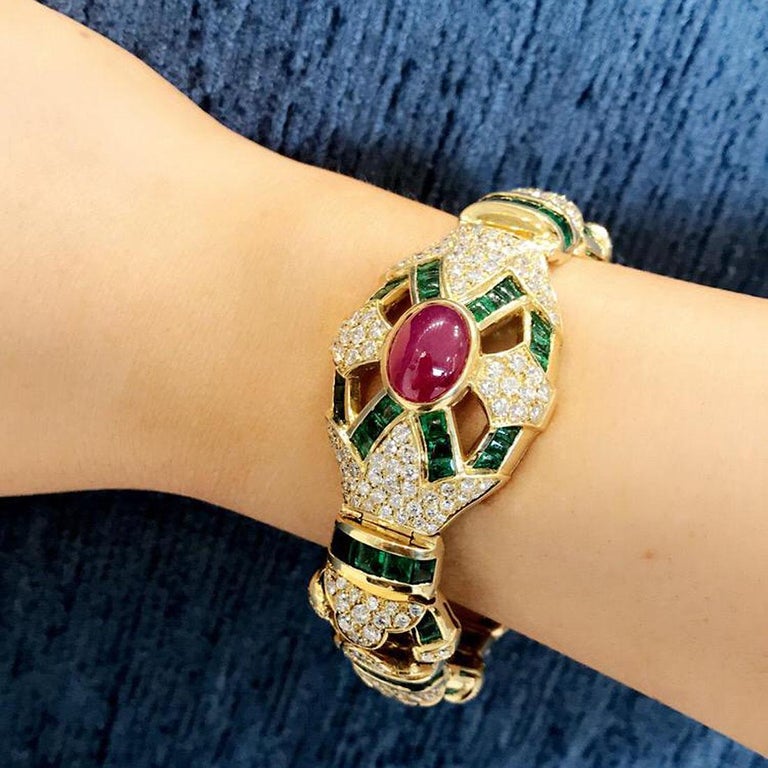 Salavetti Italy Ruby Diamond Emerald Link Bracelet For Sale At 1stdibs