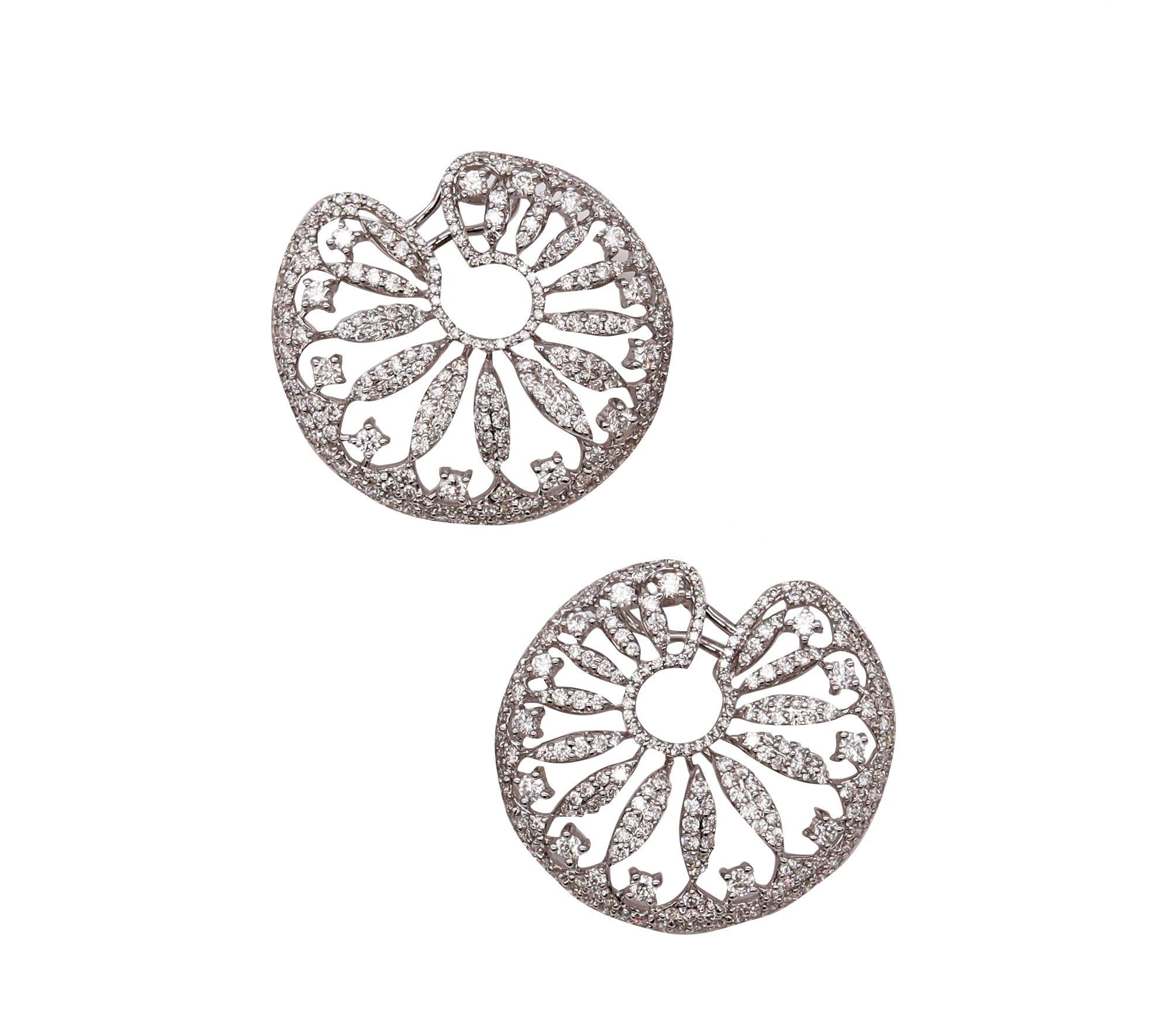 Women's Salavetti Milano Clip-Earrings 18Kt White Gold With 6.38 Cts In VVS Diamonds For Sale