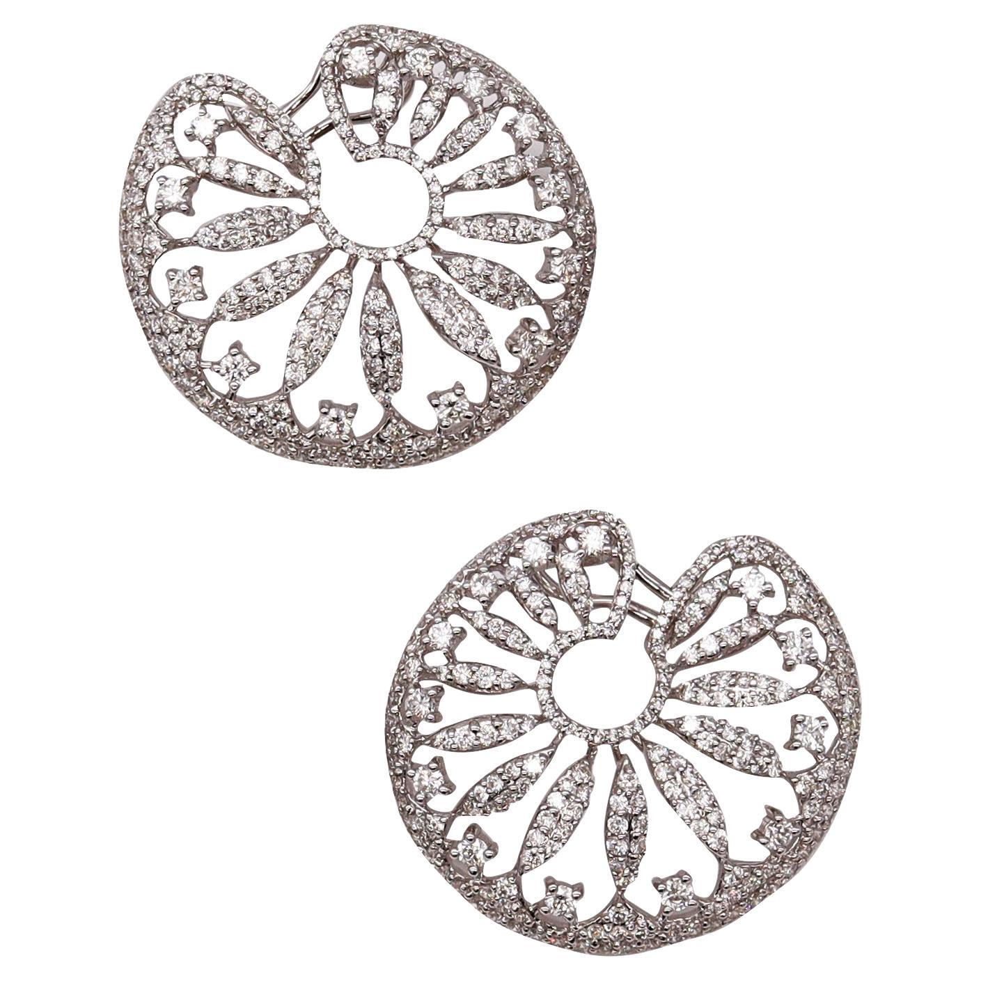 Salavetti Milano Clip-Earrings 18Kt White Gold With 6.38 Cts In VVS Diamonds For Sale