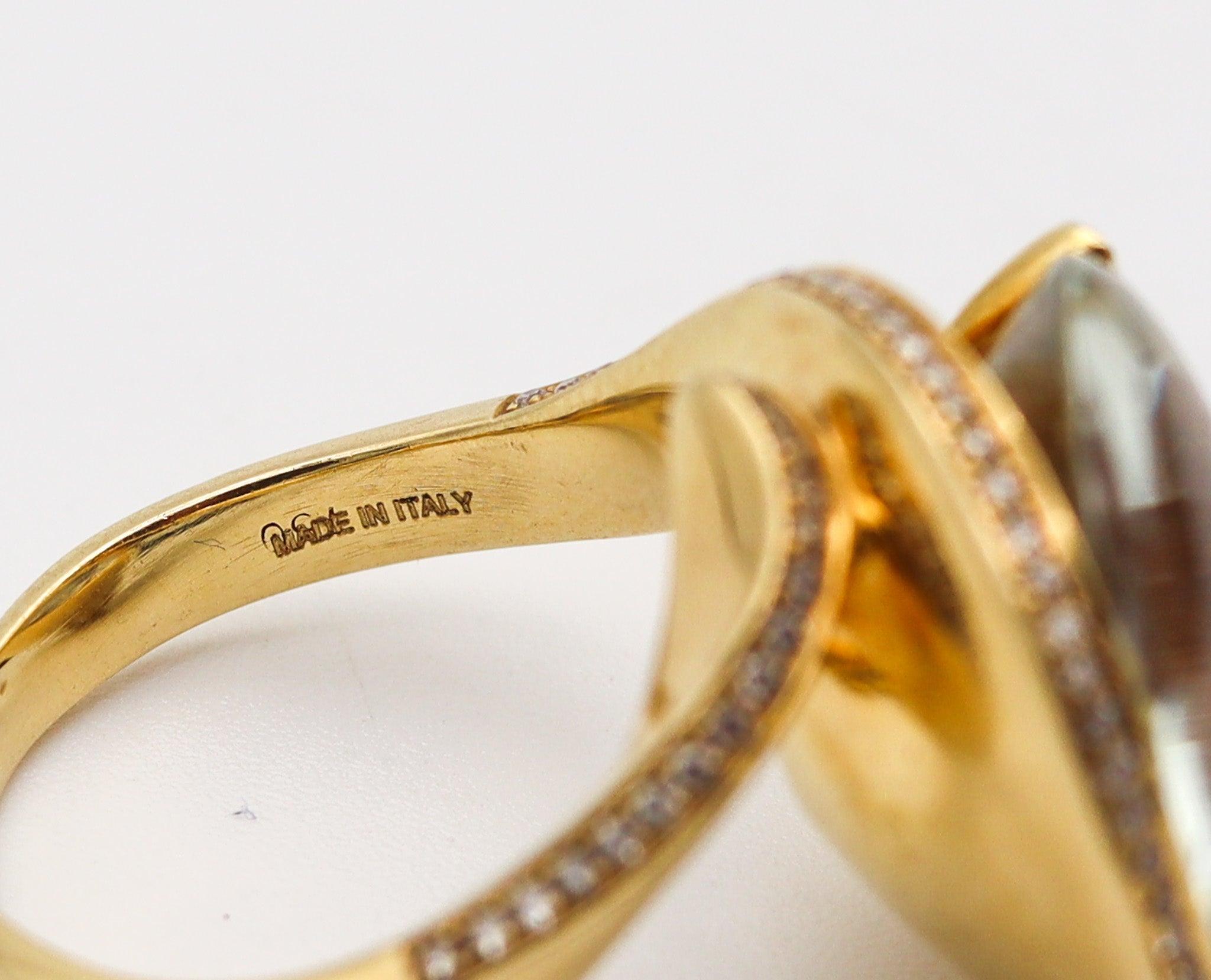 SALAVETTI Milano Cocktailring aus 18 Karat Gold mit 13,22 Karat Diamanten und Prasiolith Damen im Angebot