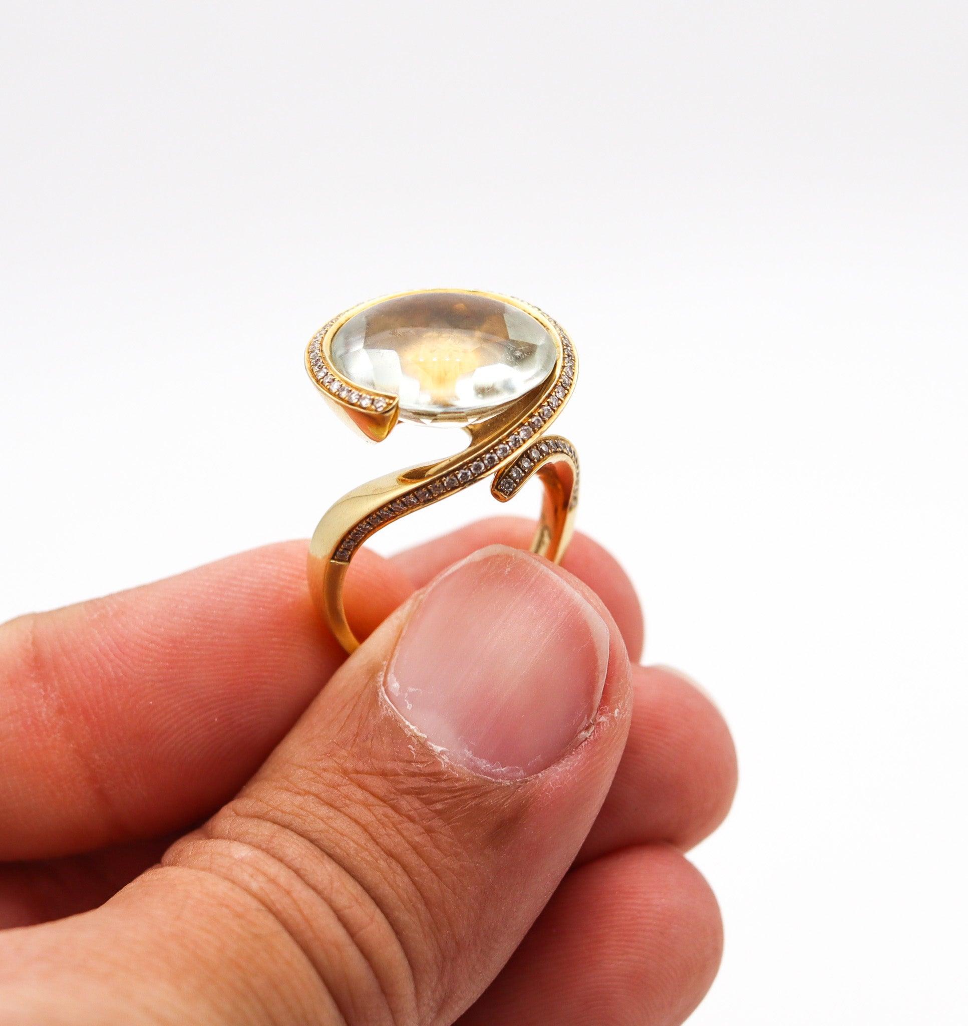SALAVETTI Milano Cocktailring aus 18 Karat Gold mit 13,22 Karat Diamanten und Prasiolith im Angebot 2