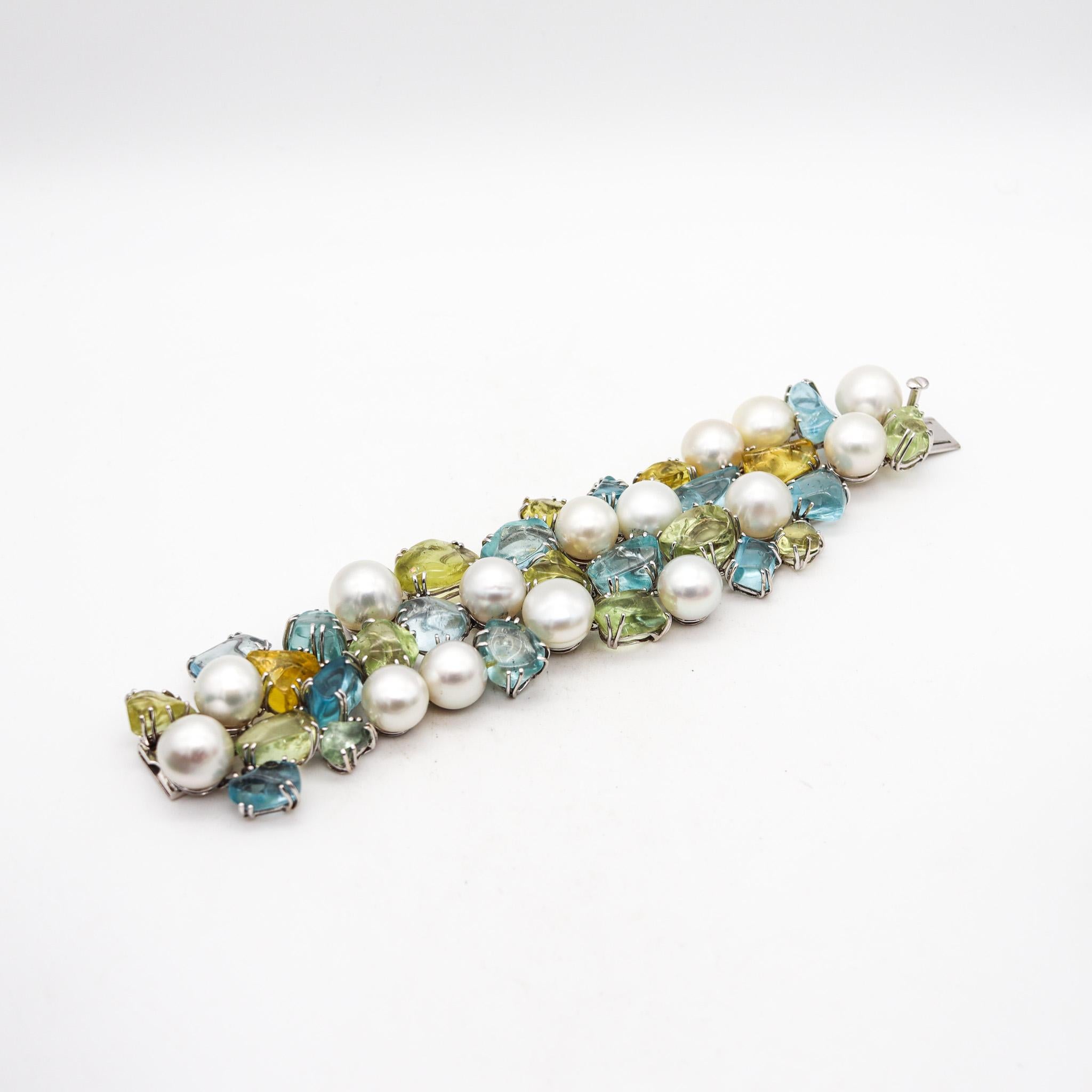 Modernist Salavetti Pearls Bracelet In 18Kt White Gold With 108 Ctw Aquamarines And Beryl For Sale