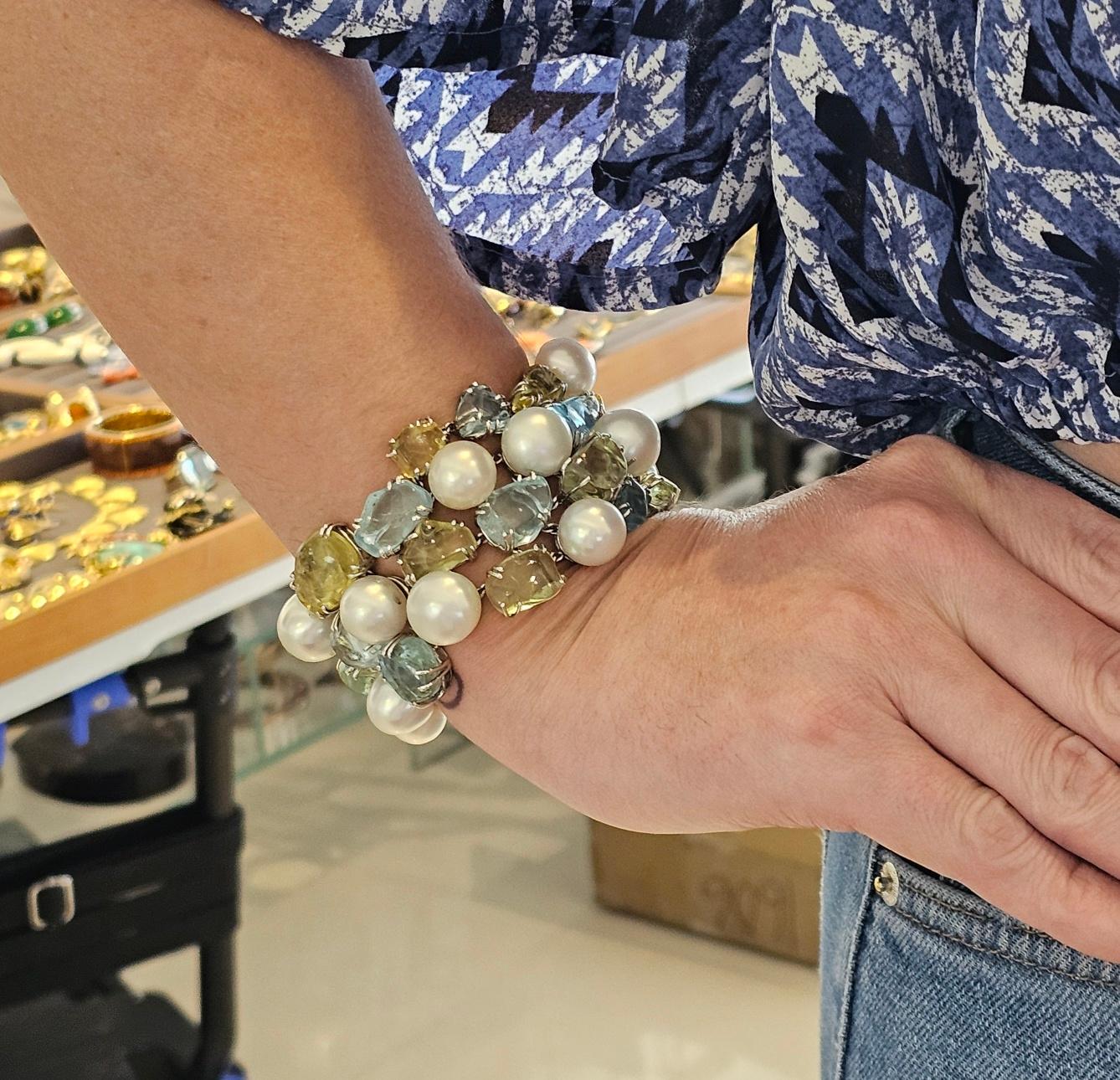 Salavetti-Perlen-Armband aus 18 Karat Weißgold mit 108 Karat Aquamarinen und Beryll im Angebot 2