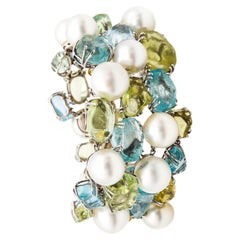 Retro Salavetti Pearls Bracelet In 18Kt White Gold With 108 Ctw Aquamarines And Beryl