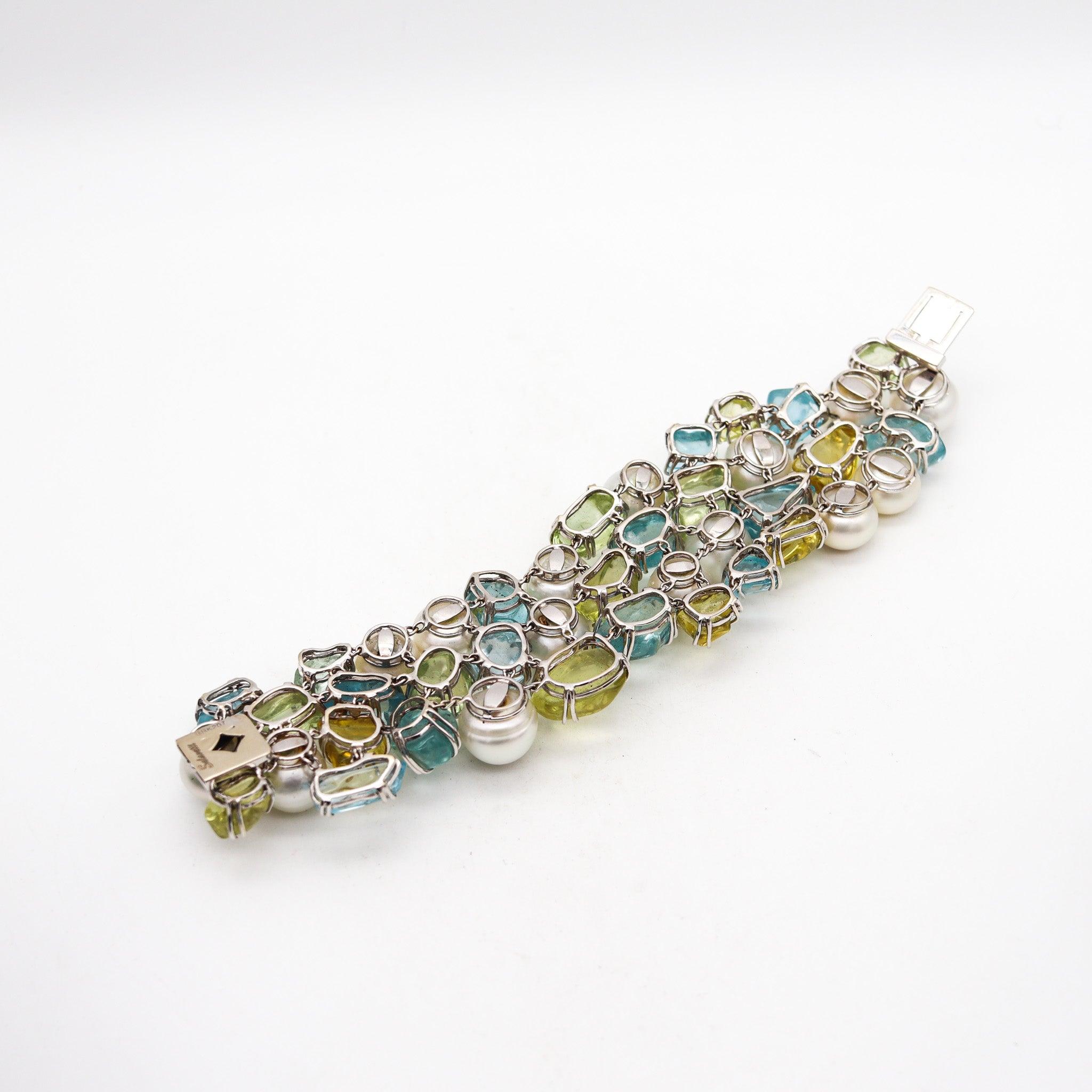 SALAVETTI Pearls Bracelet In 18Kt White Gold With 108 Ctw Aquamarines And Beryls For Sale 1