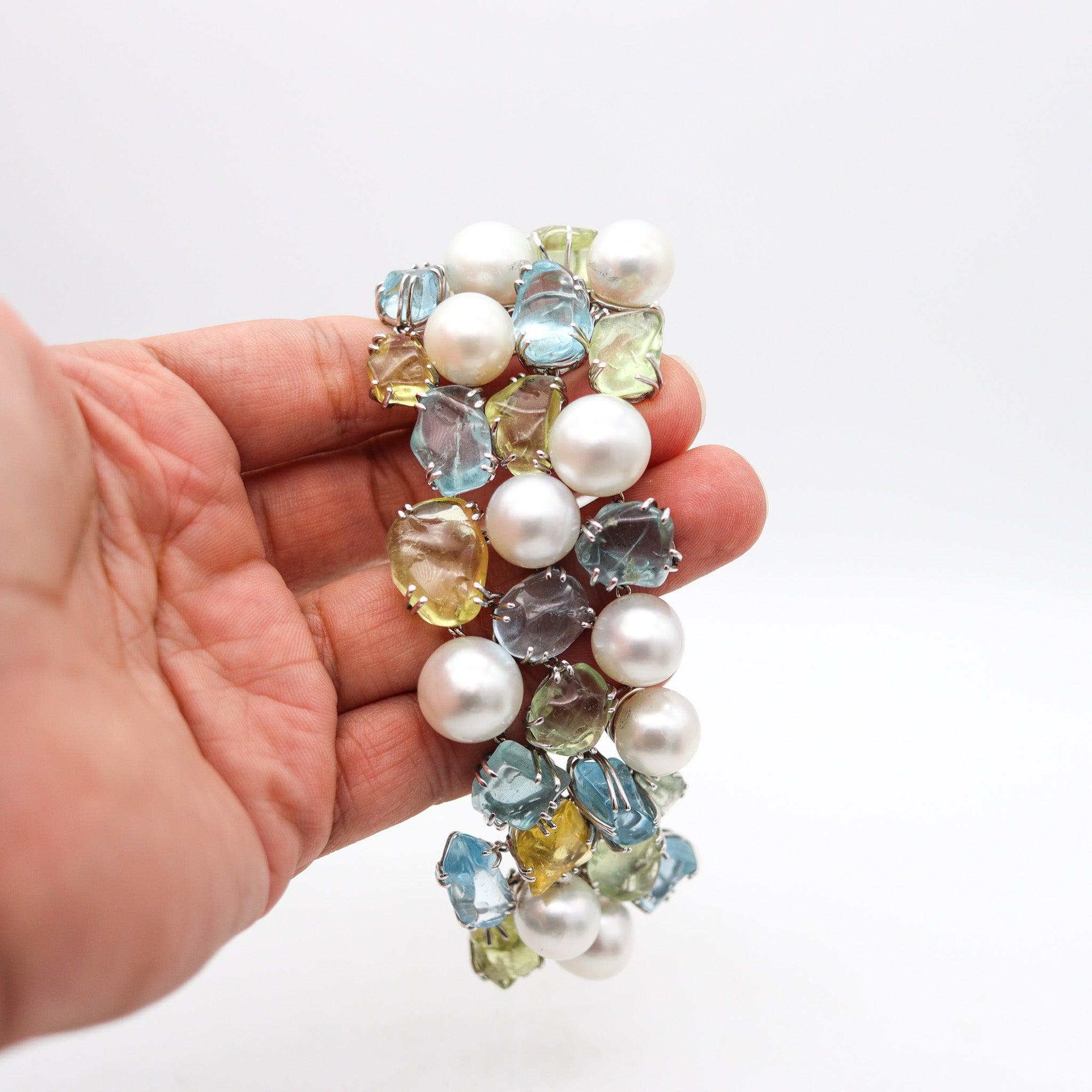 SALAVETTI Pearls Bracelet In 18Kt White Gold With 108 Ctw Aquamarines And Beryls For Sale 2