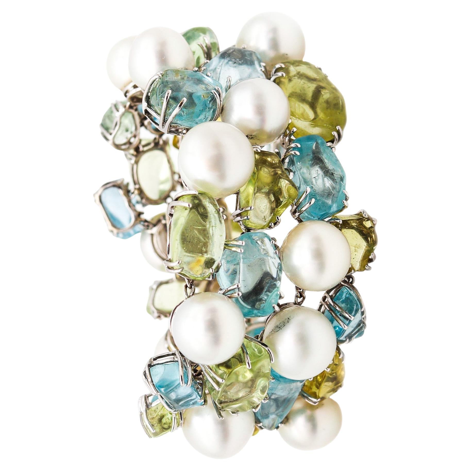 SALAVETTI Pearls Bracelet In 18Kt White Gold With 108 Ctw Aquamarines And Beryls For Sale