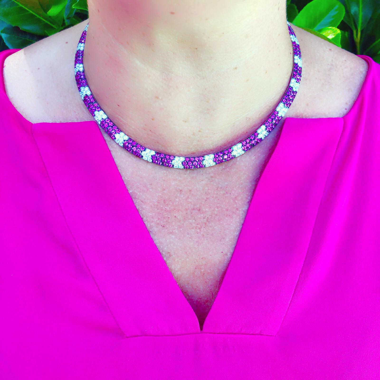Salavetti Pink Sapphire and Diamond Necklace In New Condition In San Francisco, CA