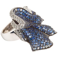 Retro Salavetti Sapphire Diamond Gathered Ribbon Cocktail Ring
