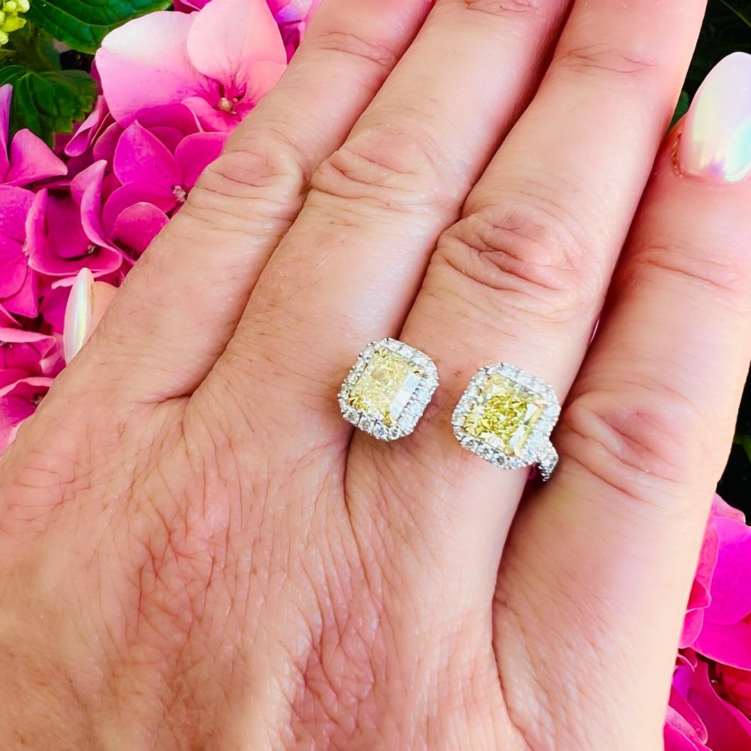 Radiant Cut Salavetti Toi Et Moi Yellow Diamond Ring For Sale