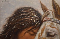 "EMBRACE" INDIAN, NATIVE AMERICAN BRAVE CHEEK TO CHEEK WITH HIS HORSE