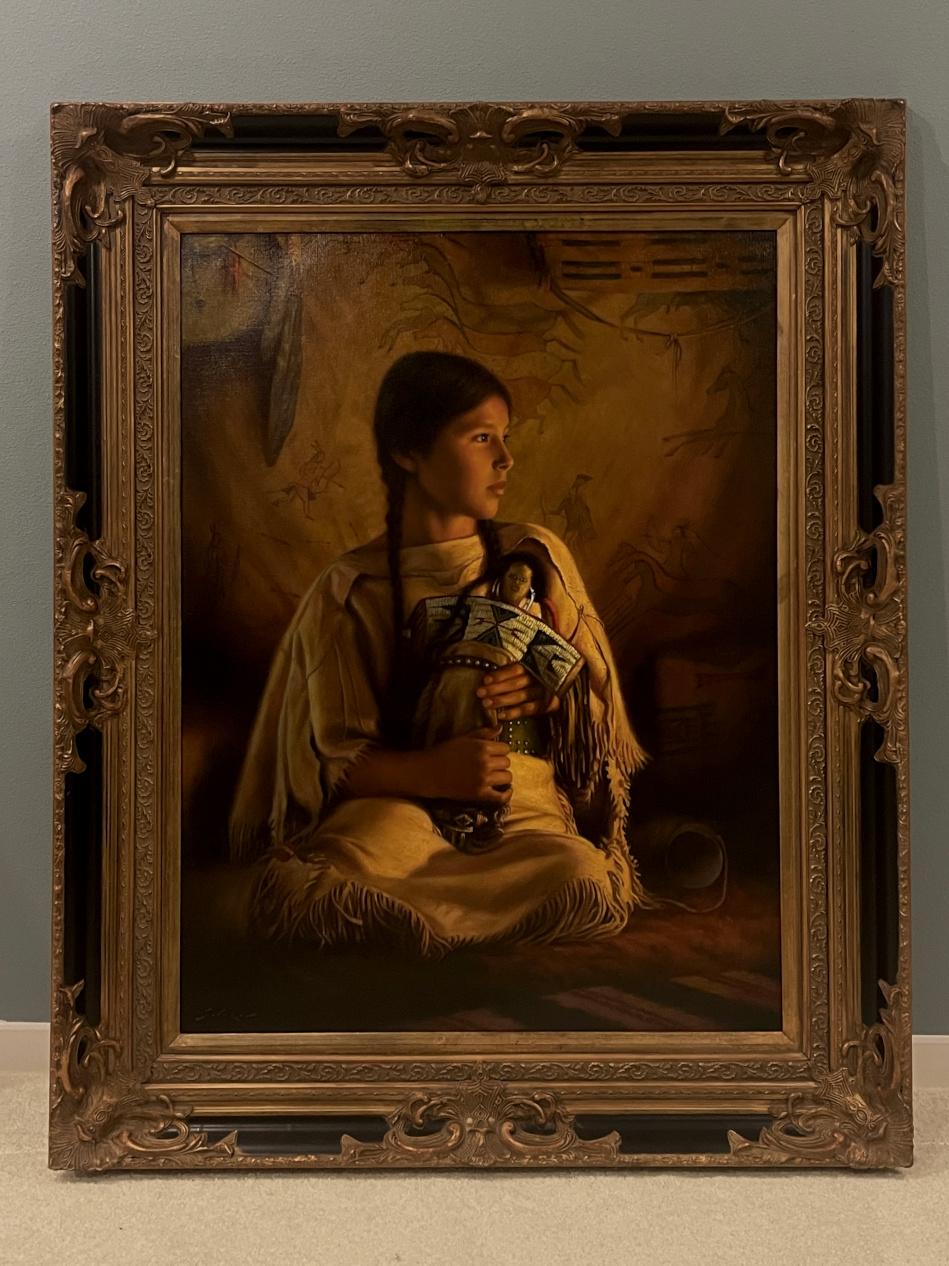 "TIMELESS PLAY" NATIVE AMERICAN INDIAN GIRL W/ DOLL WITHIN HER TEEPEE