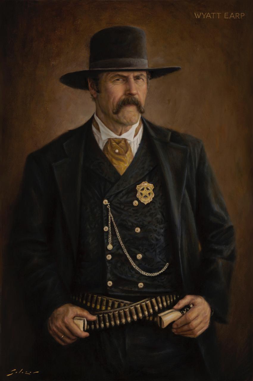 Salazar Portrait Painting - "WYATT EARP" SHERIFF, COWBOY, GUNSLINGER, GAMBLER WESTERN