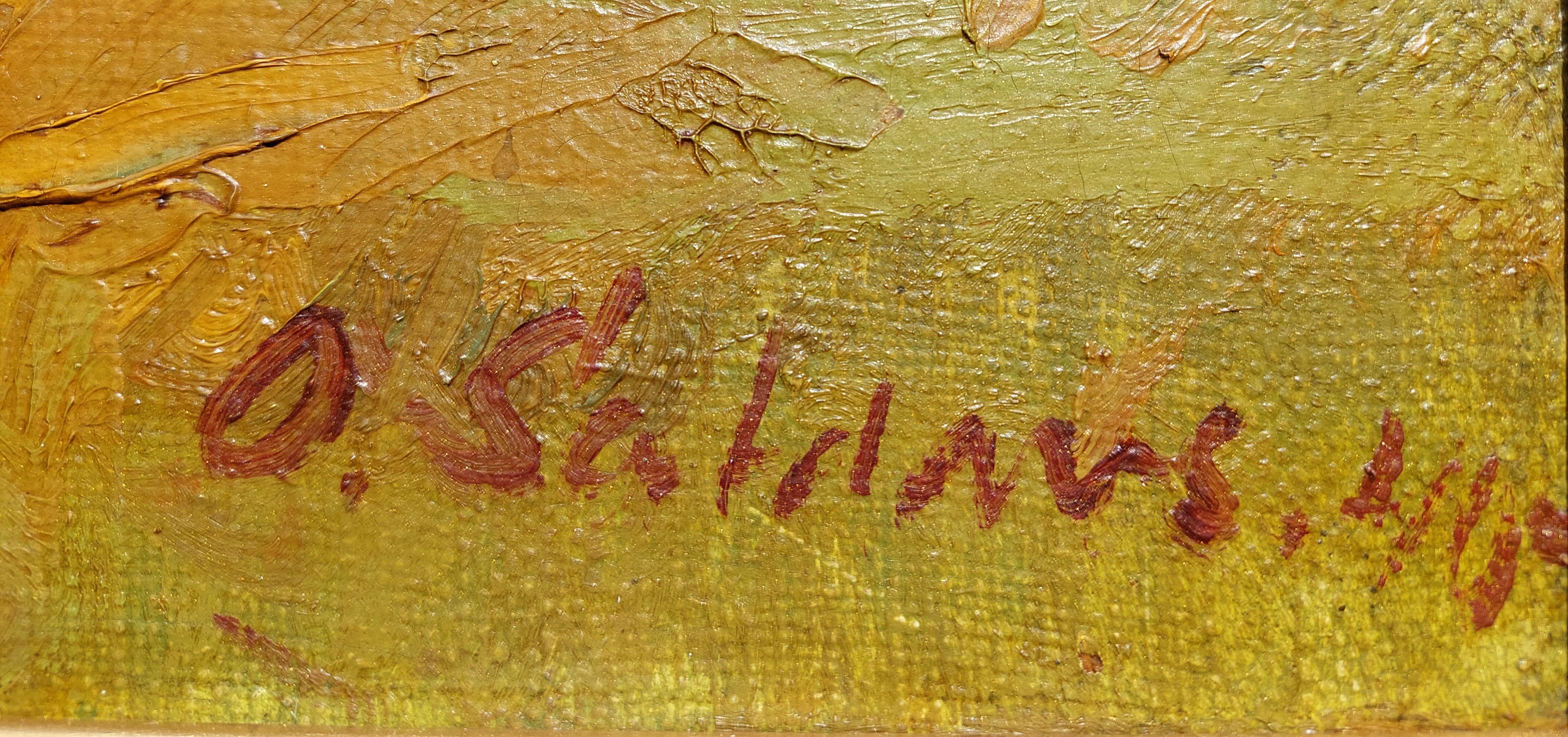 Battage 1940. Toile, huile. 54,5 x 73,5 cm - Gris Figurative Painting par Saldavs Olgerts