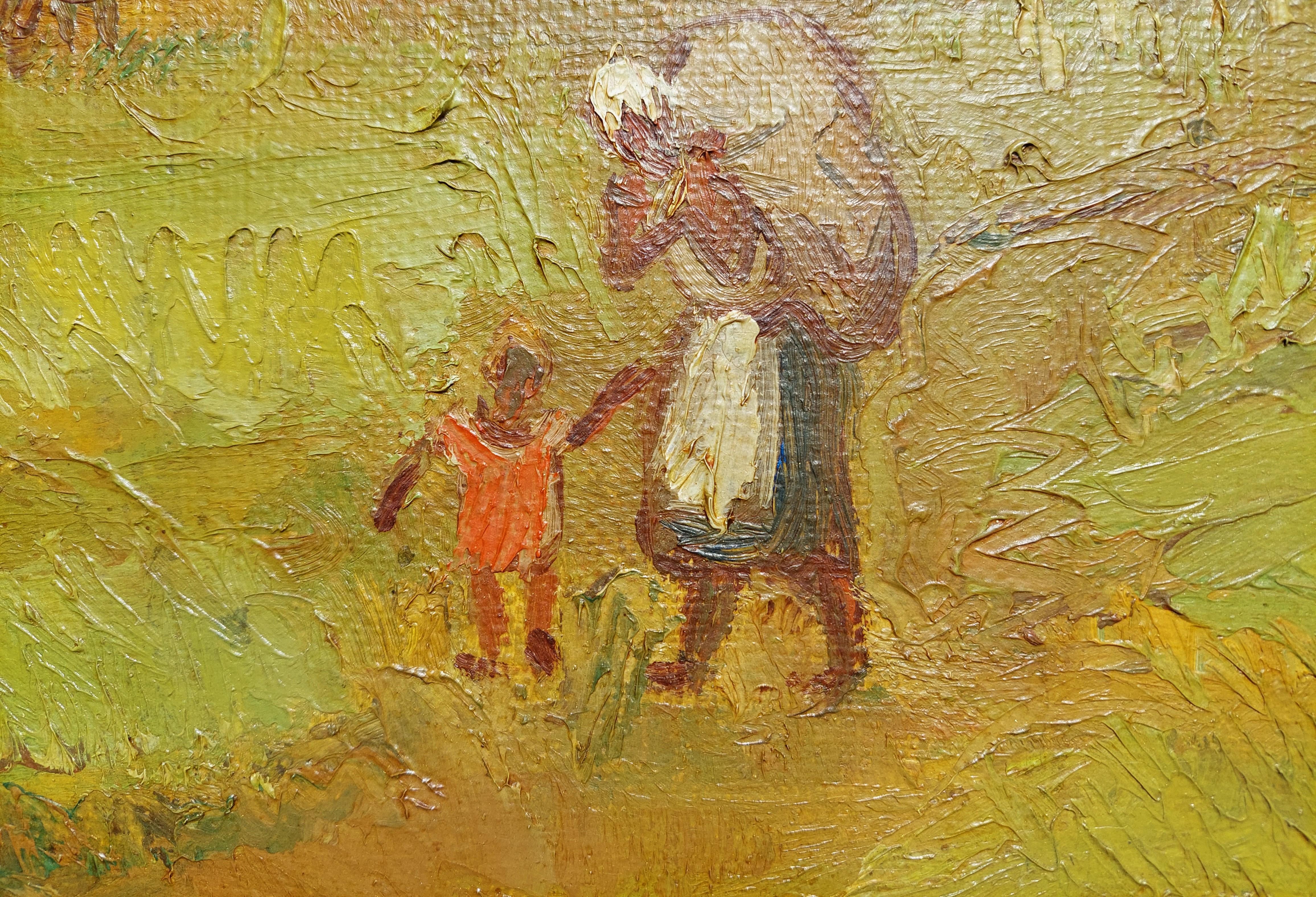 Threshing 1940. Canvas, oil. 54.5x73.5 cm For Sale 1