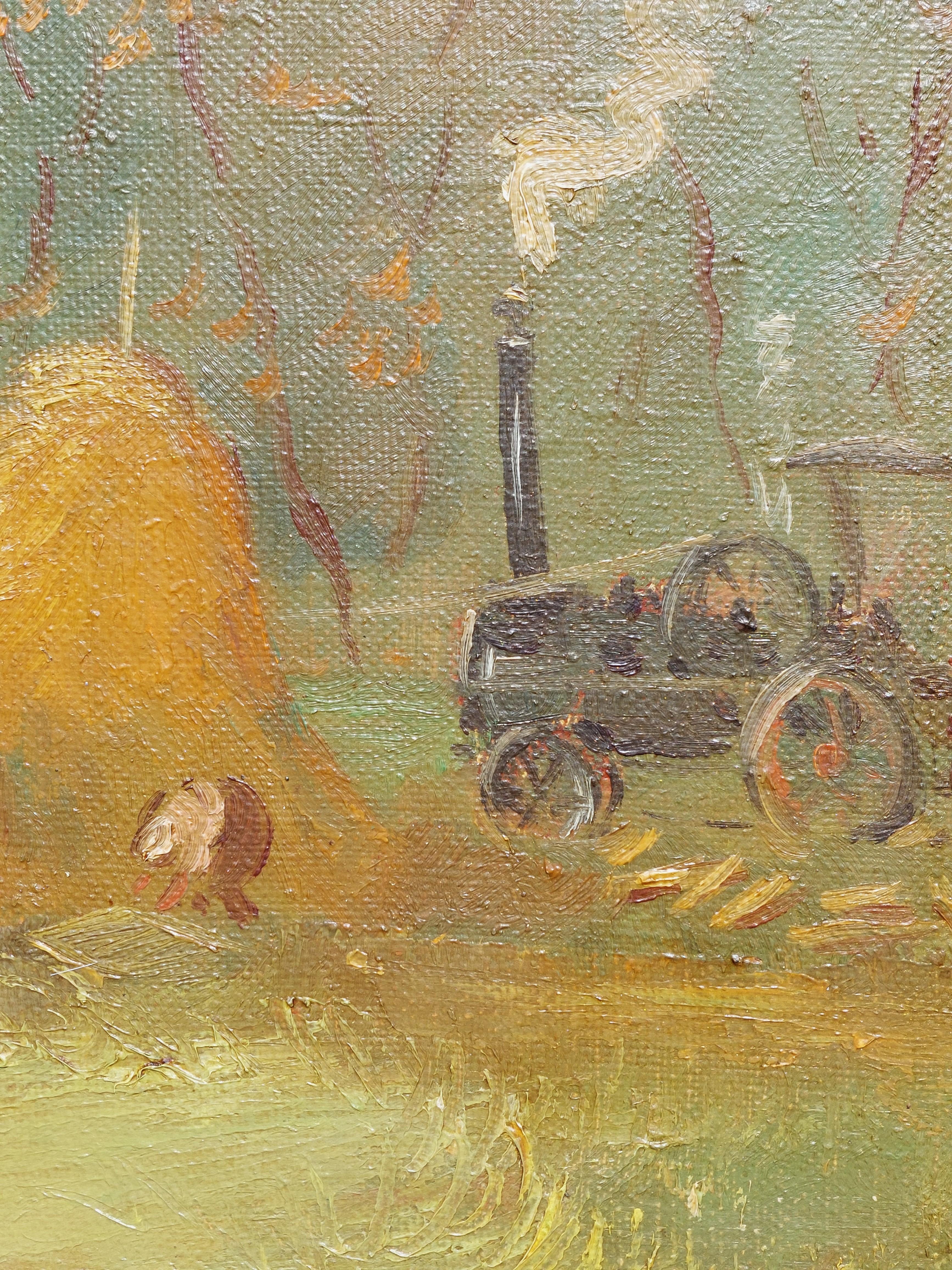 Threshing 1940. Canvas, oil. 54.5x73.5 cm For Sale 2