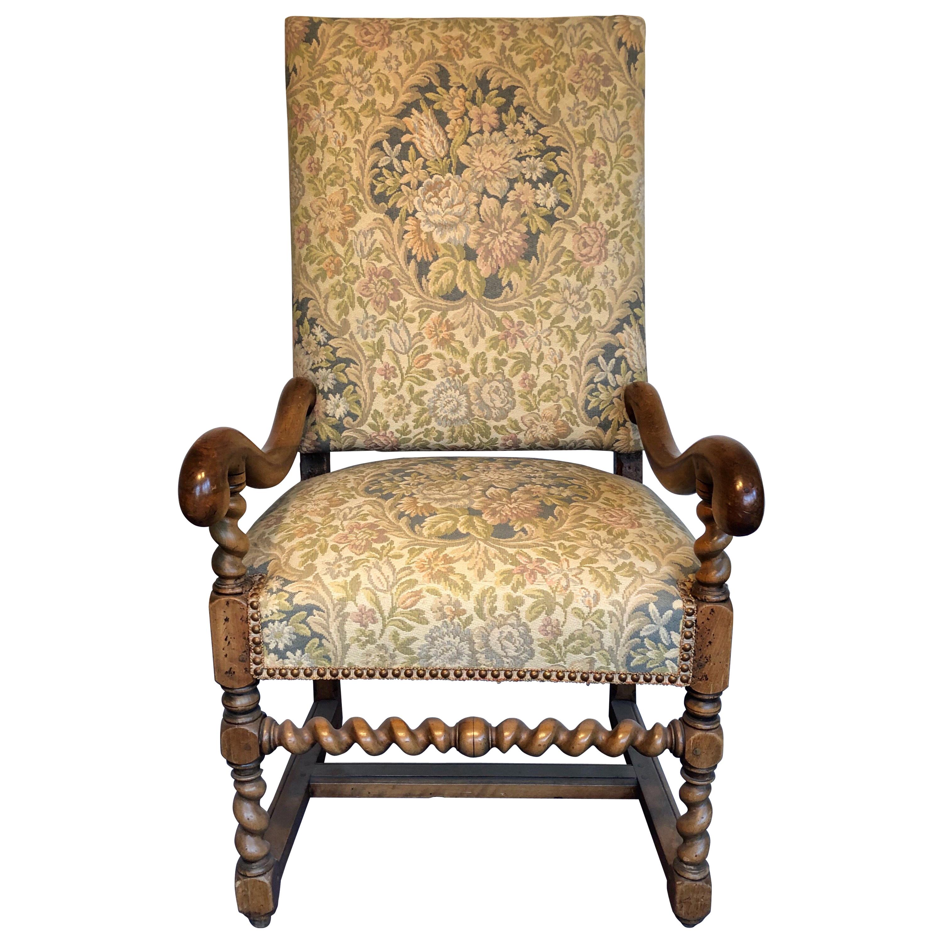 Sale 19th Century French Throne High Back Needlepoint Louis XIV Style Armchair
