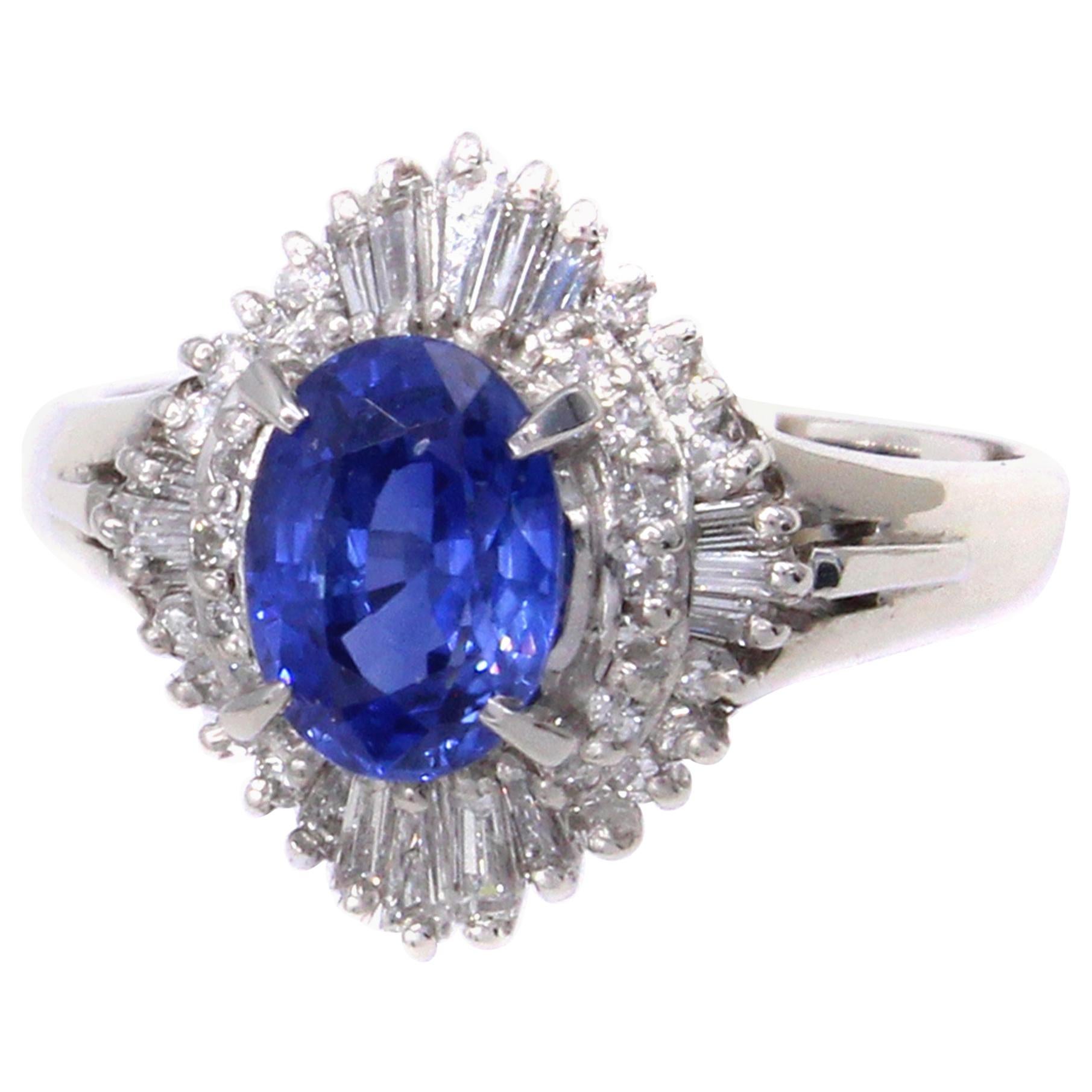 1970s Sapphire Diamond Platinum Engagement Ring