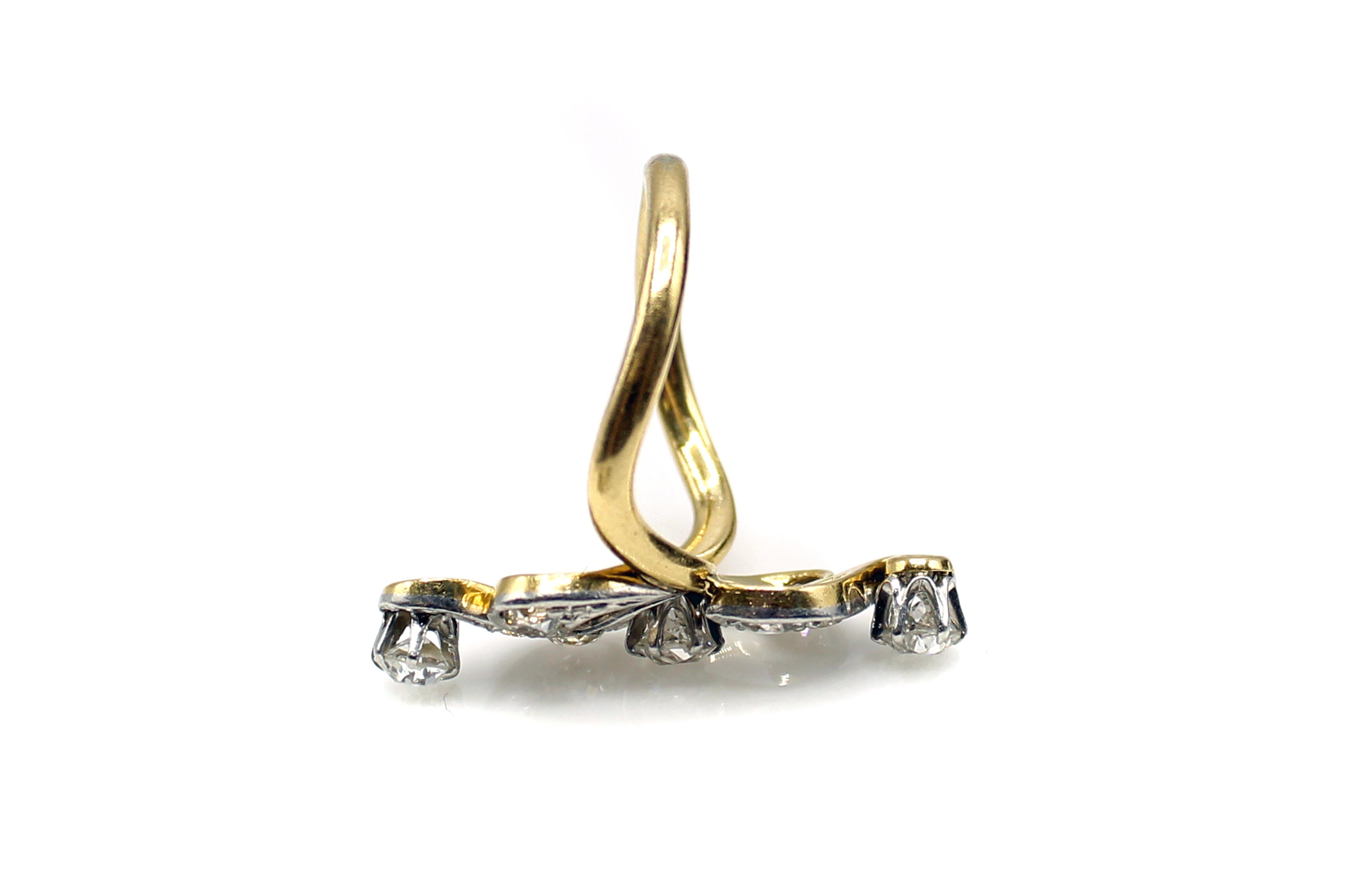Old European Cut Belle Époque Diamond Platinum on Gold Scroll Ring For Sale