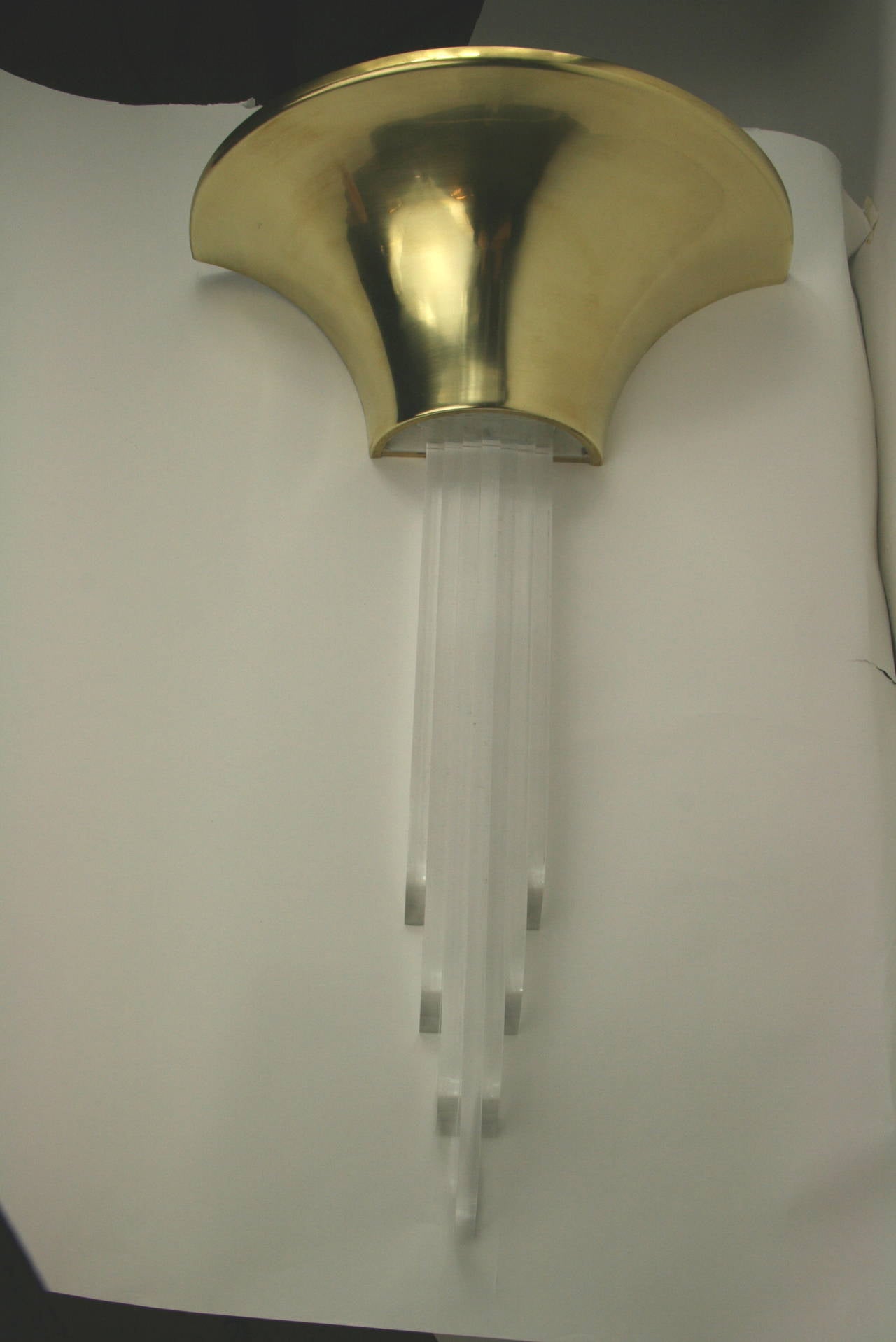 Mid Century  Karl Springer  Style  Brass and acrylic sconces (2 pair available) For Sale 1