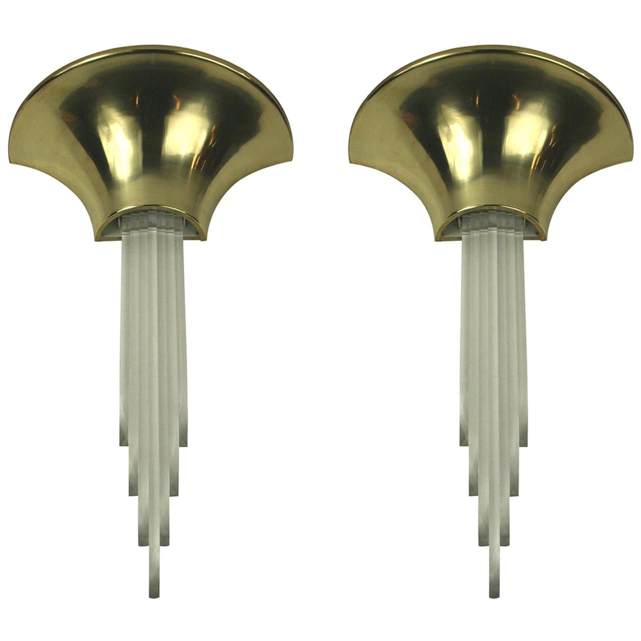 Mid Century  Karl Springer  Style  Brass and acrylic sconces (2 pair available) For Sale
