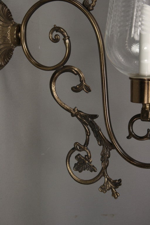 20th Century Italian Scrolled-Arm Hurricane Sconces Circa 1940's For Sale