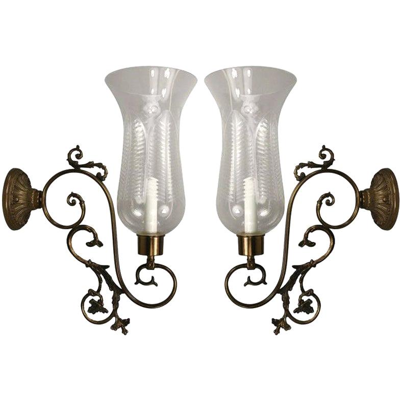 Italian Scrolled-Arm Hurricane Sconces Circa 1940's For Sale