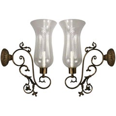 Italian Scrolled-Arm Hurricane Sconces Circa 1940's