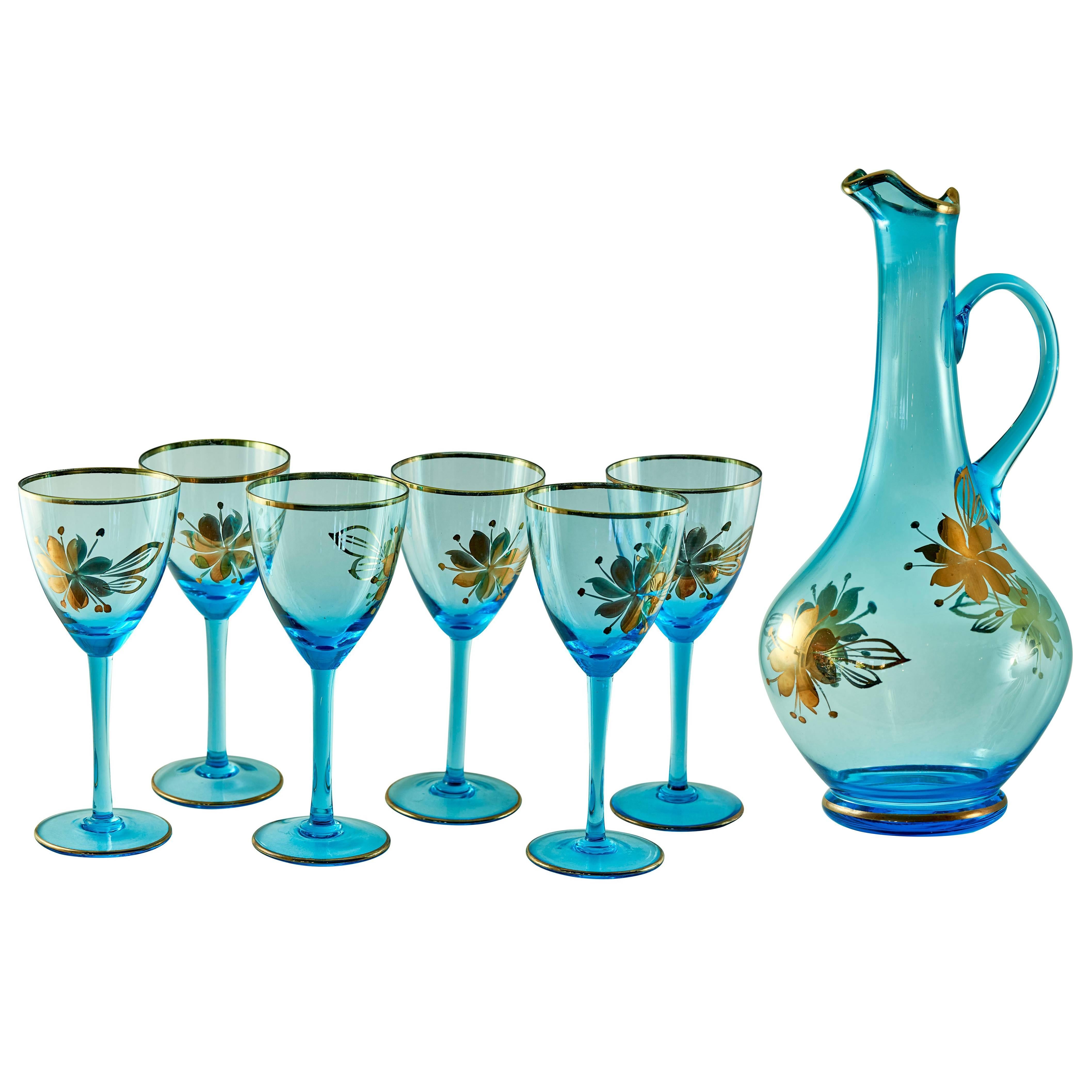 Stunning for the Holidays Greek Blue Import Mediterranean Decanter Glassware  For Sale