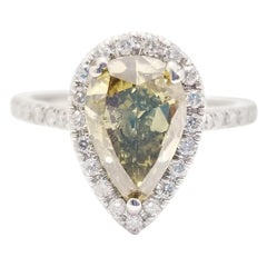 VENDITA GIA 2,02 Carati Pear Fancy Yellow Anello con Diamante Naturale 14 Carati Oro Bianco