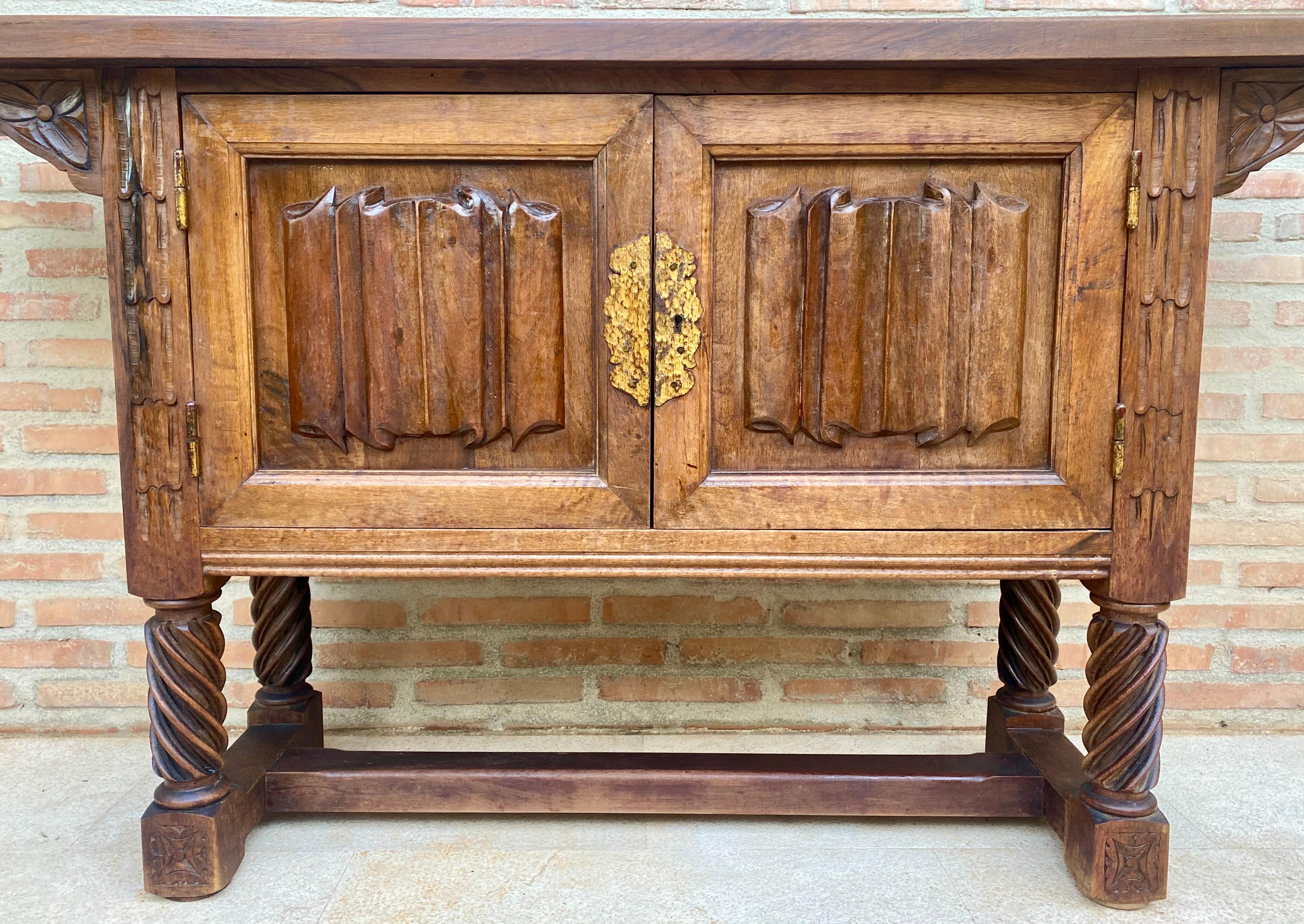 Baroque Sale Spanish Hand Carved Console Table with Two Doors For Sale