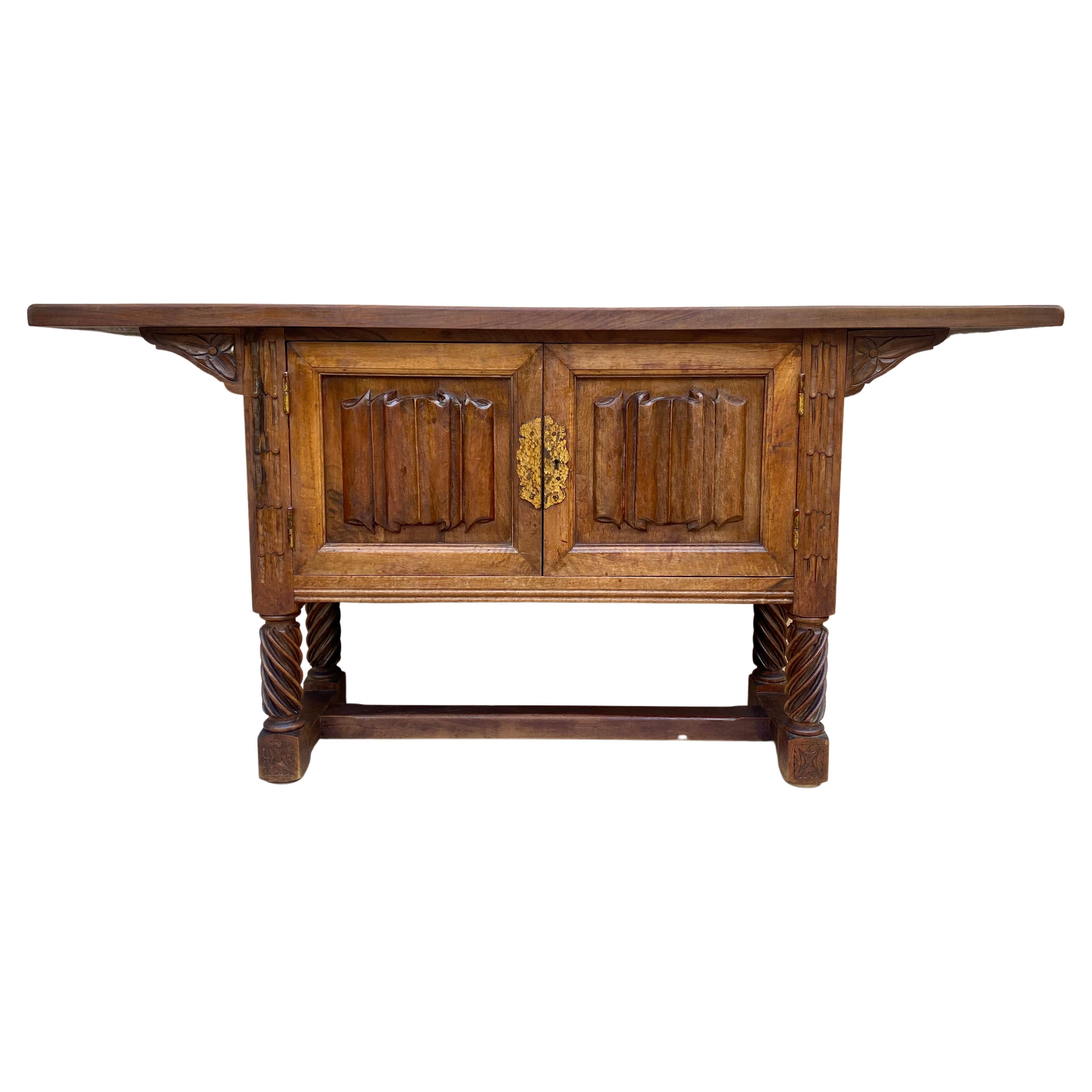 Sale Spanish Hand Carved Console Table with Two Doors For Sale