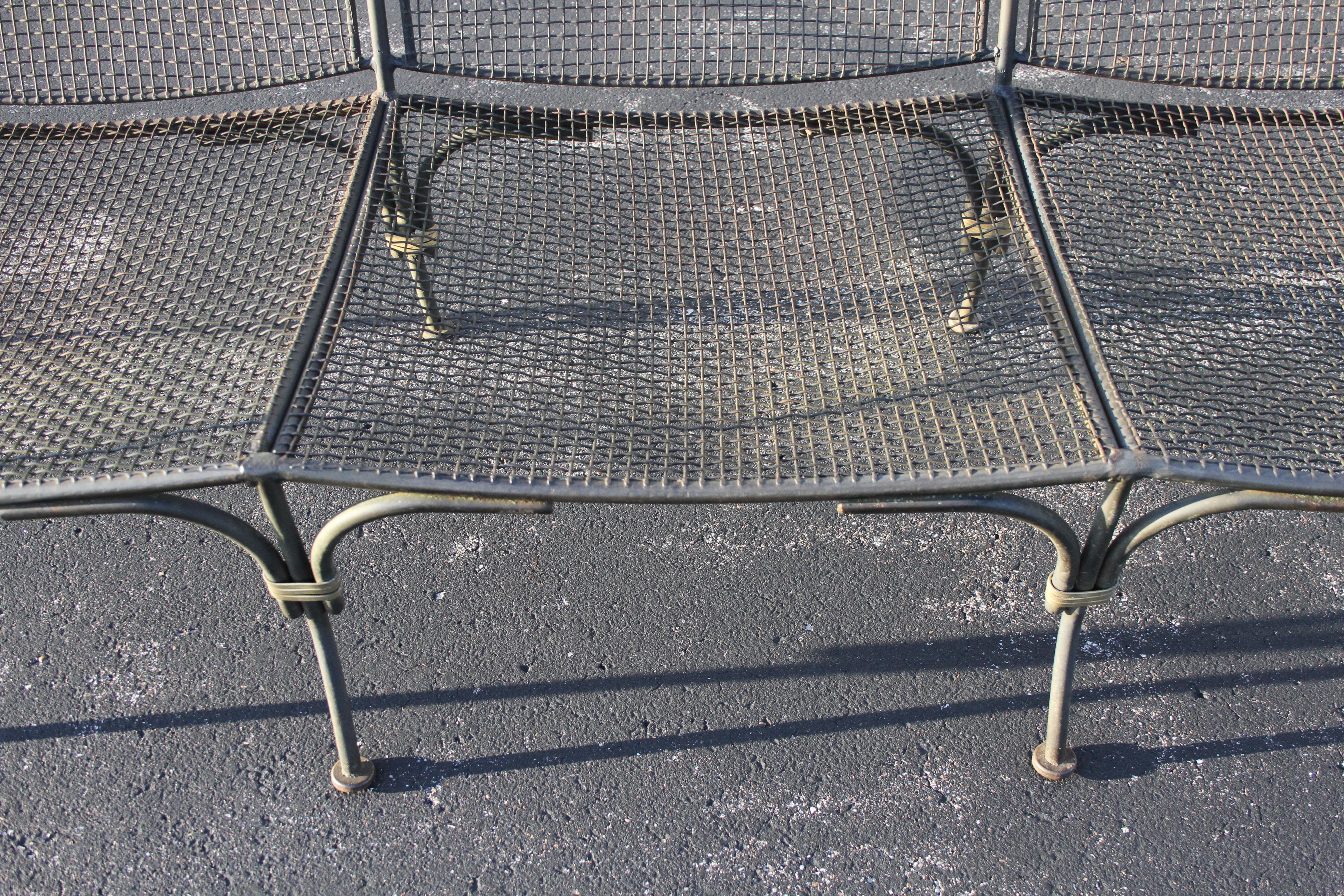 Aluminum  Salerini Style Wrought Iron & Mesh Outdoor 3 Seat Sofa & Glass Coffee Table Set For Sale