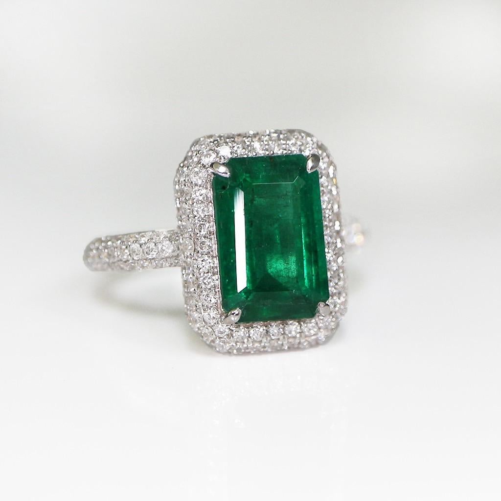 Emerald Cut *Sales* GRS 18k 2.37 Ct Zambia Emerald Diamond Antique Art Deco Engagement Ring For Sale