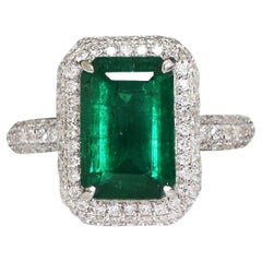 GRS 2.37 Ct 18K White Gold Natural Zambia Emerald Diamond Engagement Ring