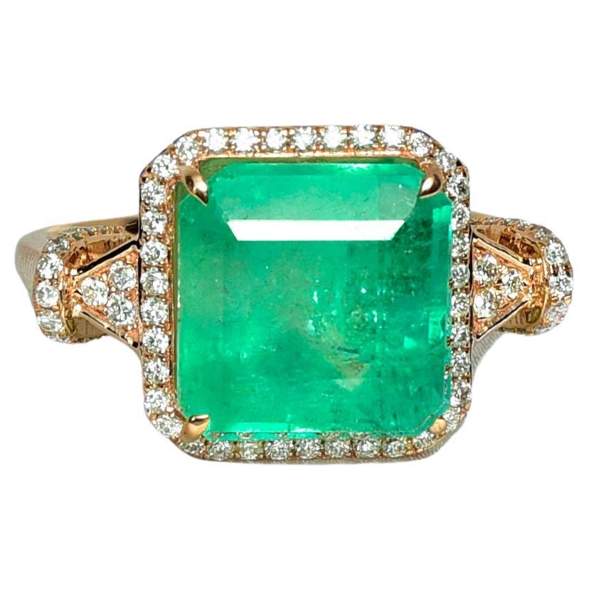 *Sales* IGI 18k 6.38 Carat Colombia Emerald Antique Art Deco Engagement Ring