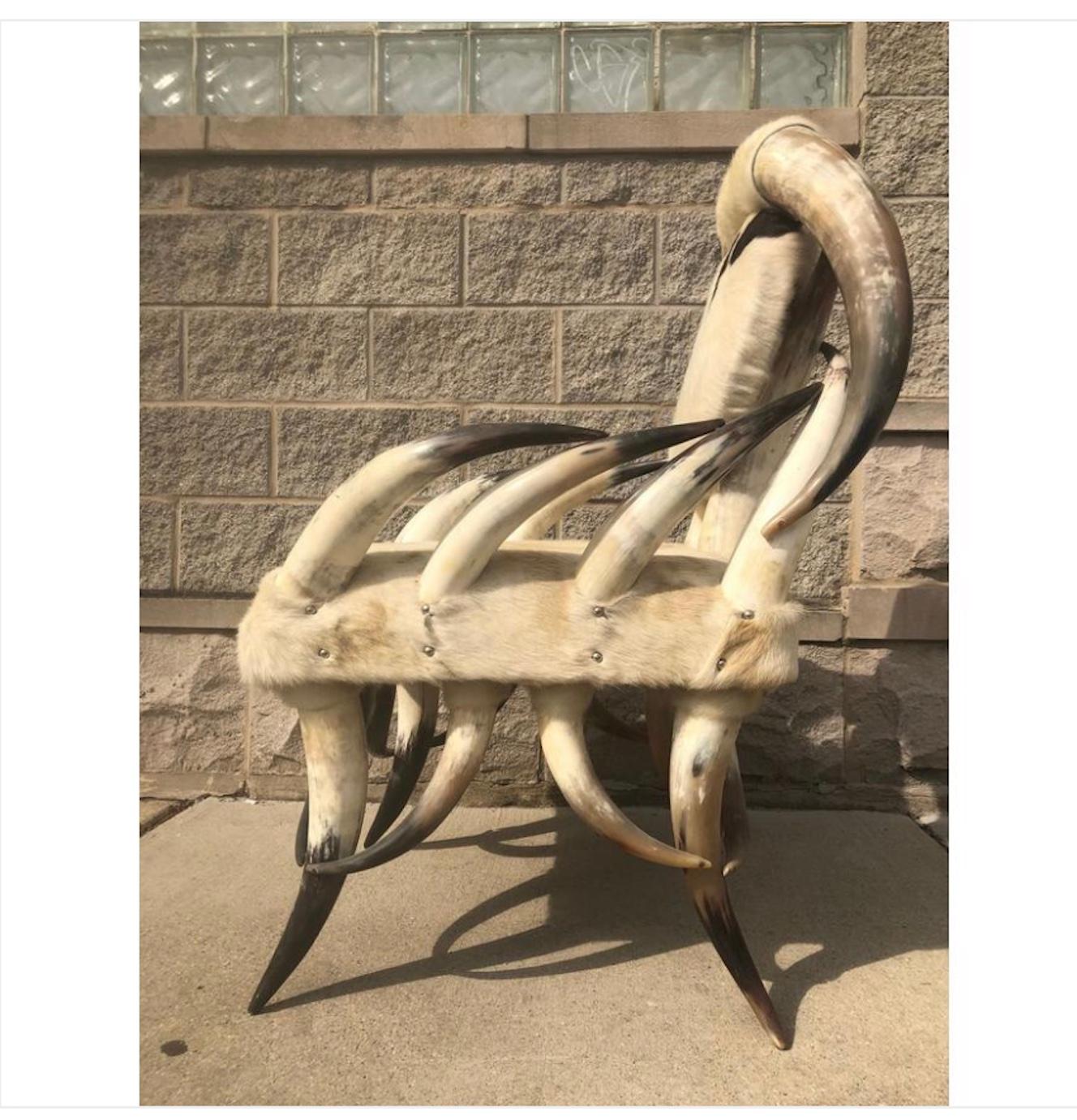 Adirondack Chaise en corne du 19ème siècle Bouvillon Western en peau de vache. en vente