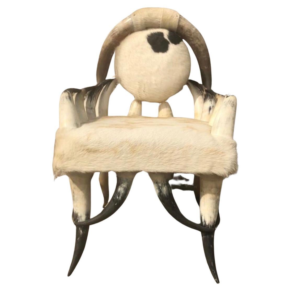 19th Century Horn Chair Cowhide Western Steer. For Sale