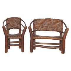 Verkäufer Muster Old Hickory Settee und Stuhl
