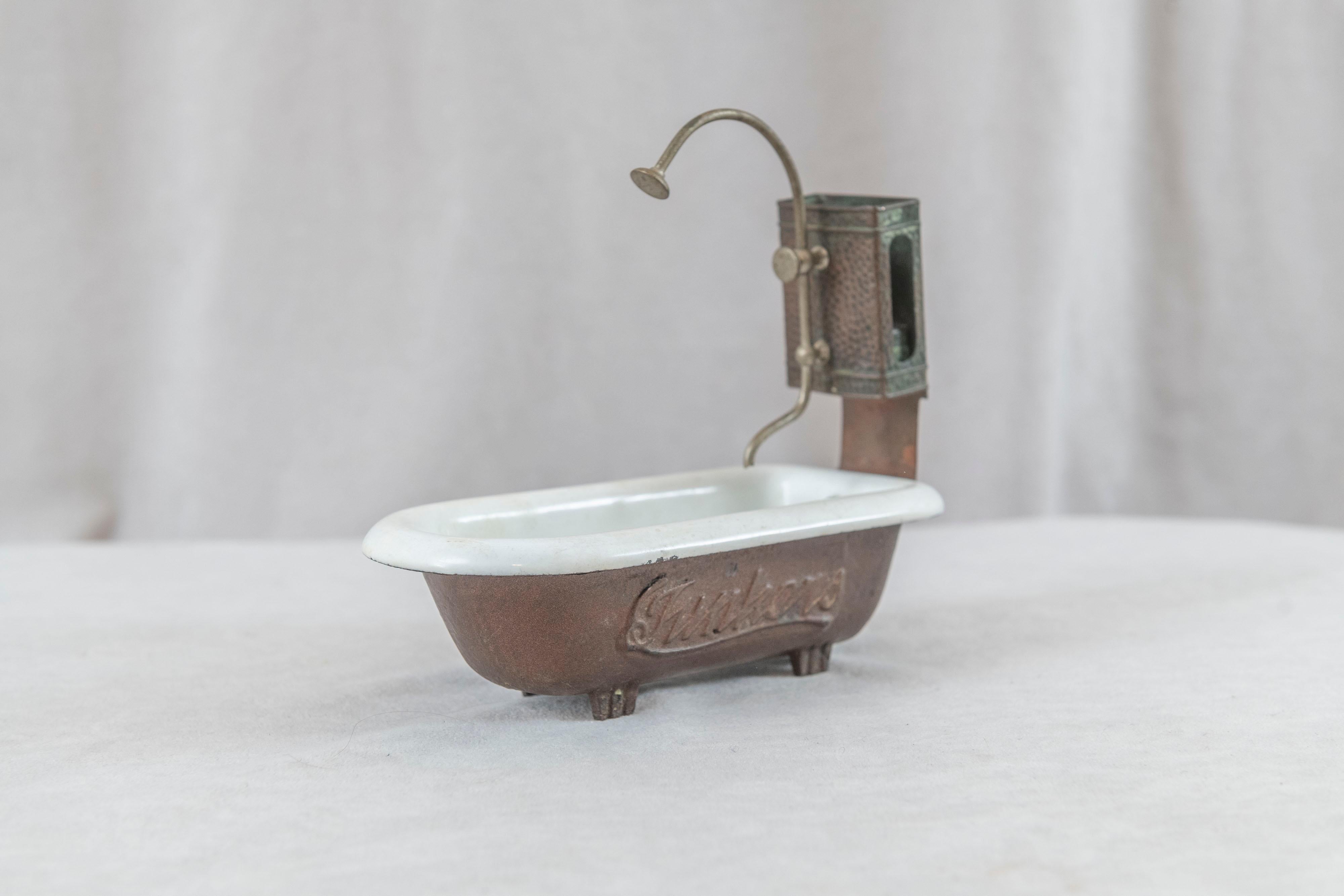 Cast Salesman's Sample Clawfoot Bathtub w/ Shower Attachment, All Original, 1920's