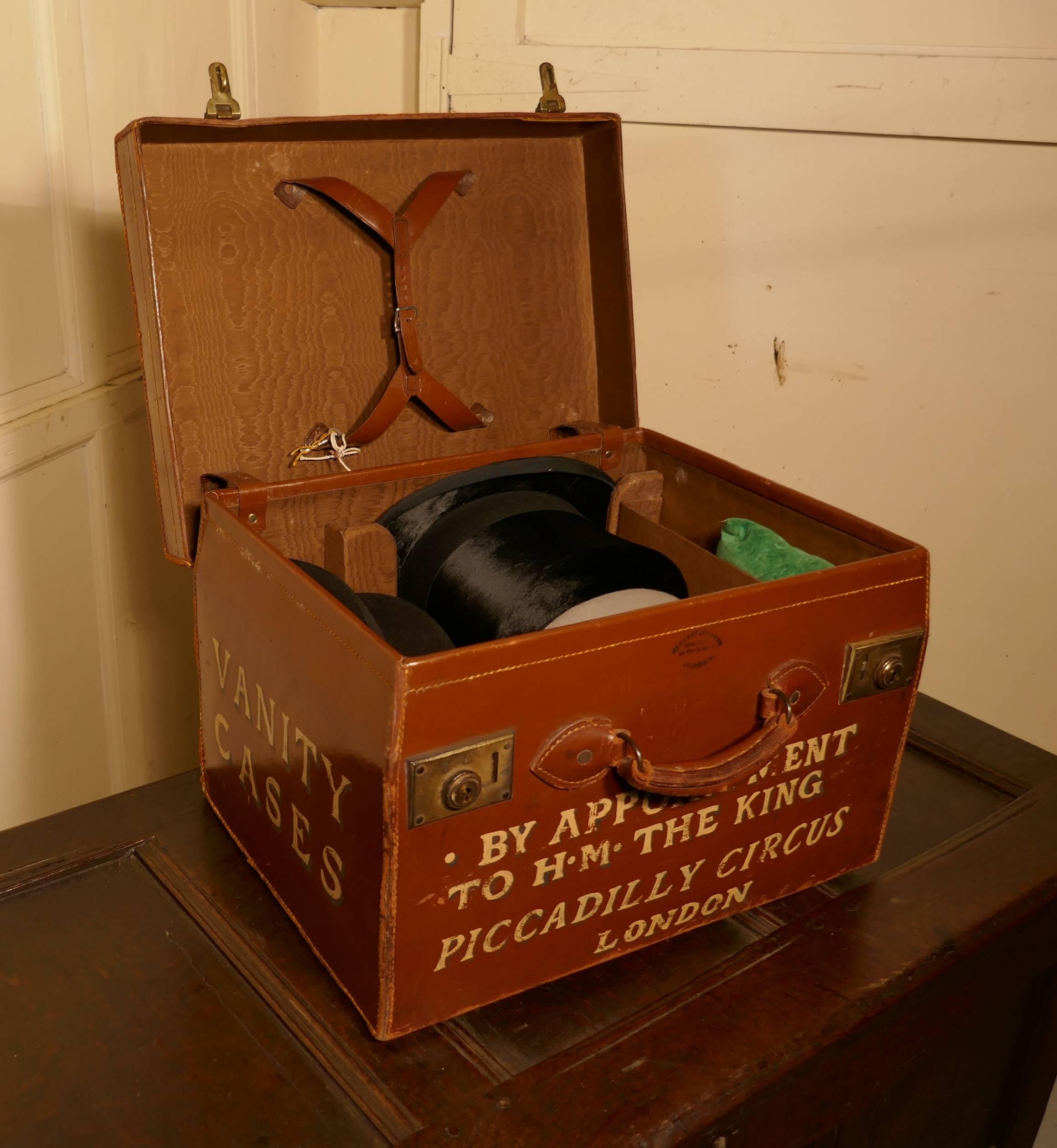 Edwardian Salesman’s Sample Edwardain Leather Hat Box and Hats, Drew and Sons Trunk Makers