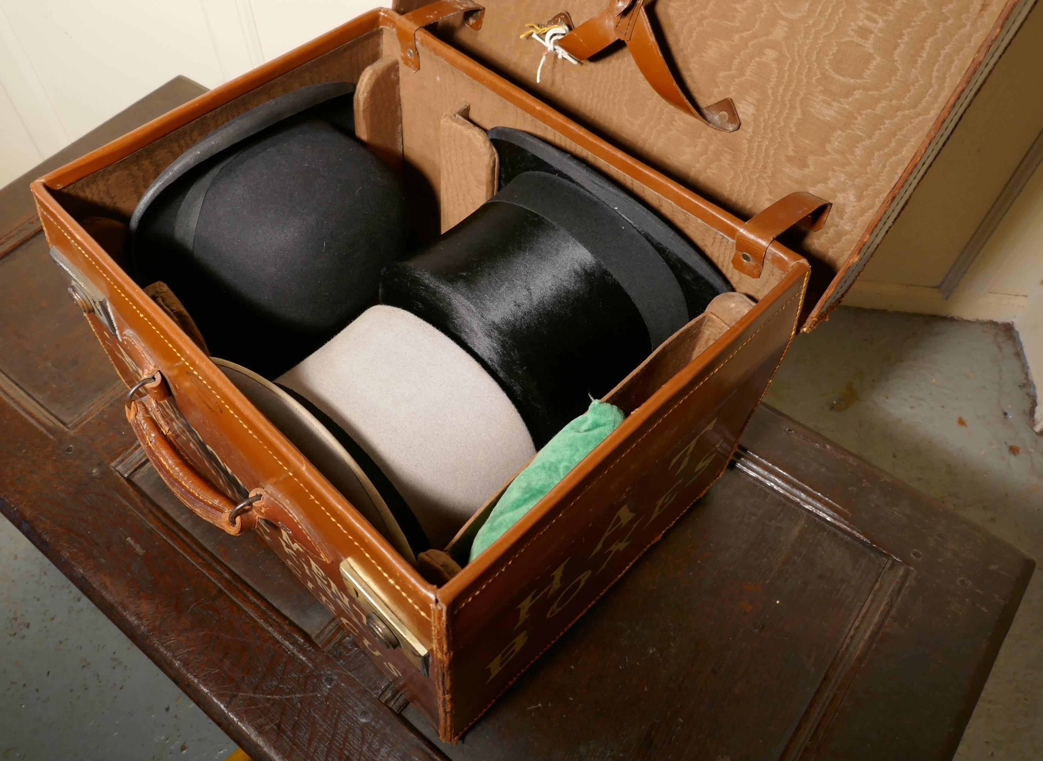 Salesman’s Sample Edwardain Leather Hat Box and Hats, Drew and Sons Trunk Makers In Good Condition In Chillerton, Isle of Wight