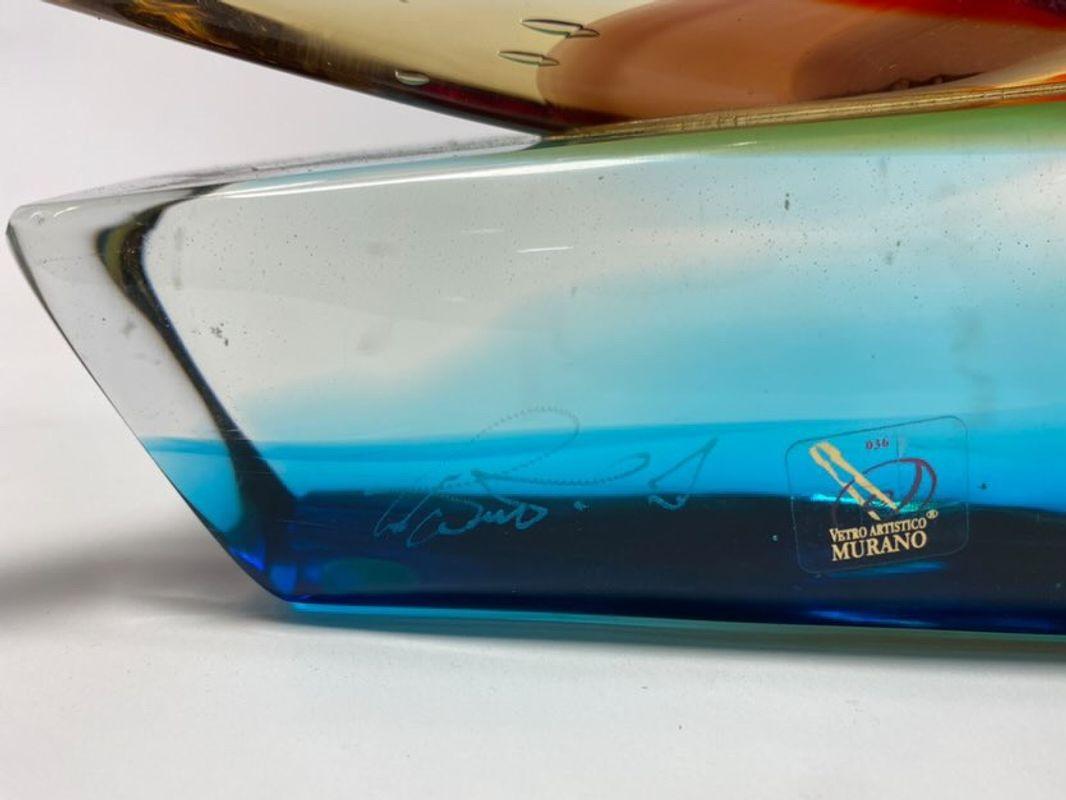 Spectacular Murano glass sailboat sculpture with Vetro Artistico®Murano mark sticker and signed Sergio Costantini.