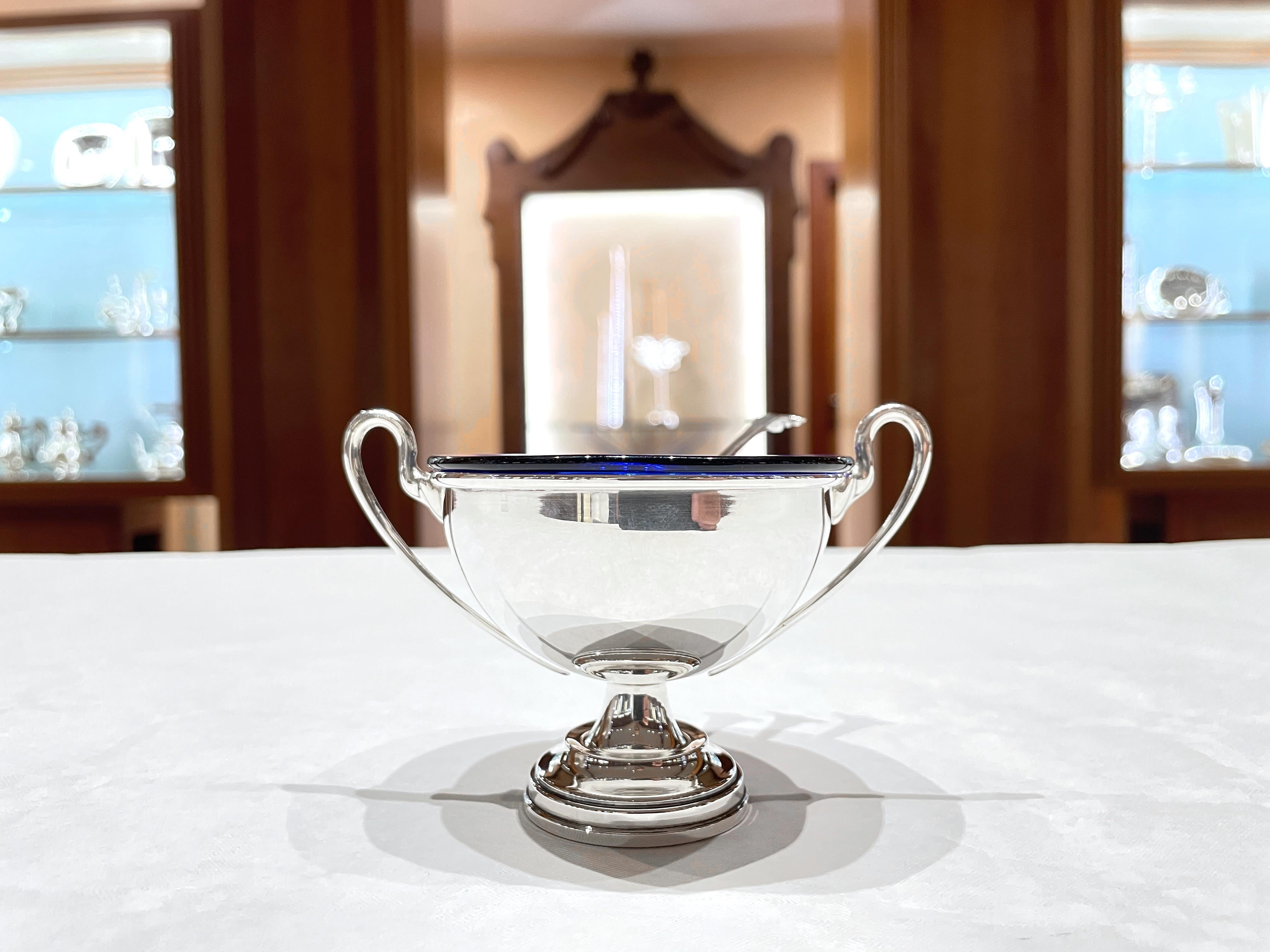 925 sterling silver and blue crystal table salt shaker with spoon For Sale 8