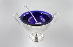 Saliera da tavolo in argento sterling 925 e cristallo blu con cucchiaino